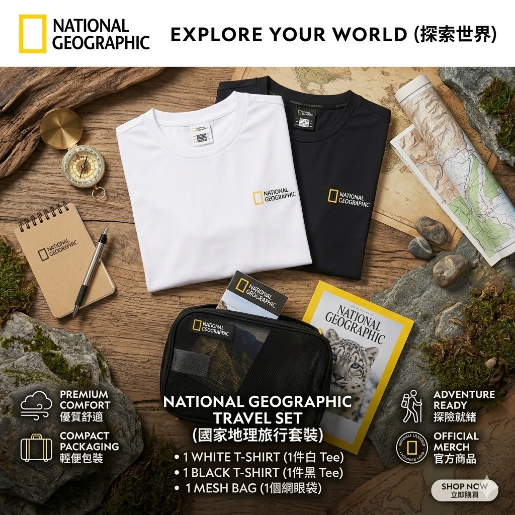 【預購】National Geographic WKR042911 基本款logo短袖上衣 2件套