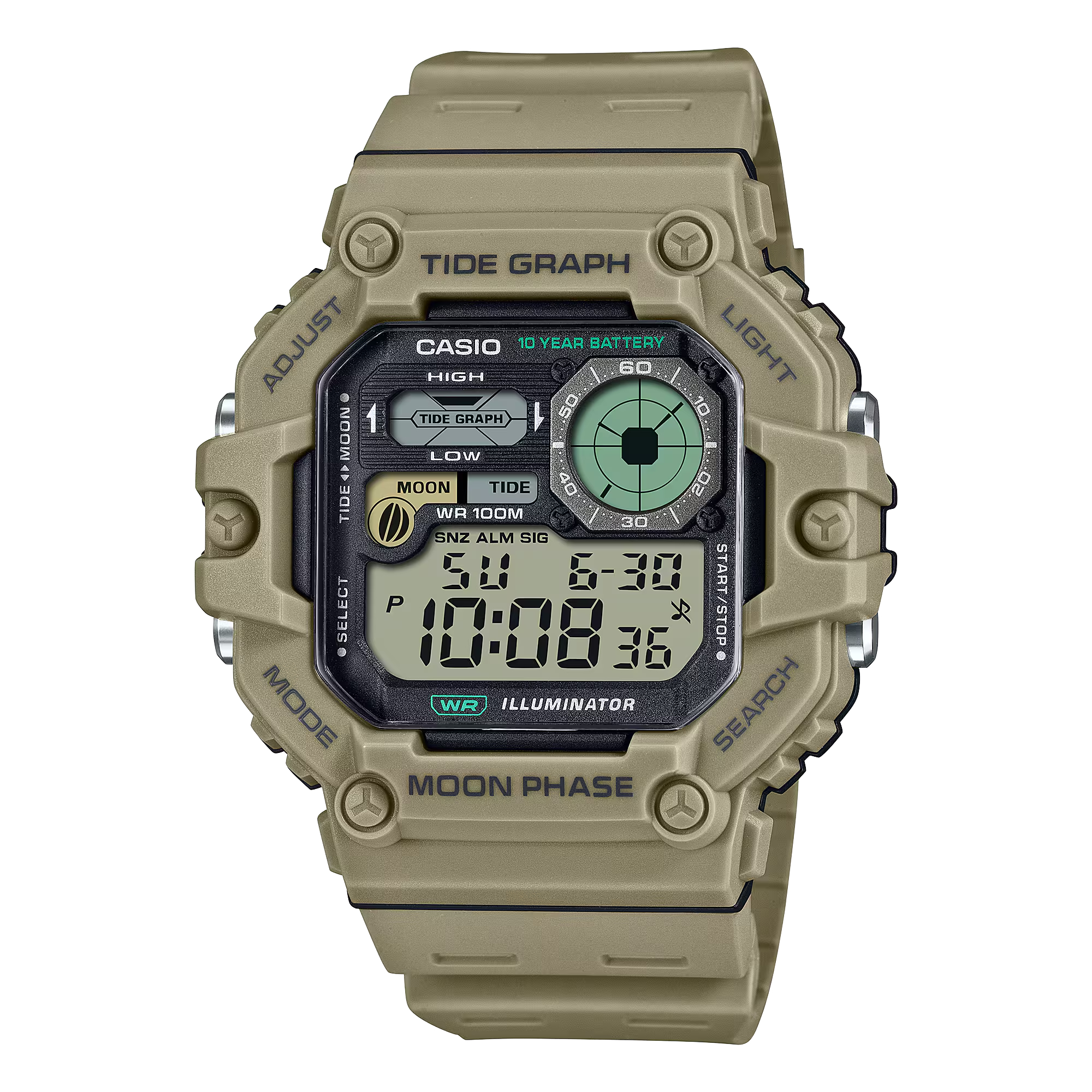 【CASIO 卡西歐】WS-1700H-1A 數位休閒 月相潮汐 海上運動 第二時間 防水 日曆 電子錶 重型 手錶