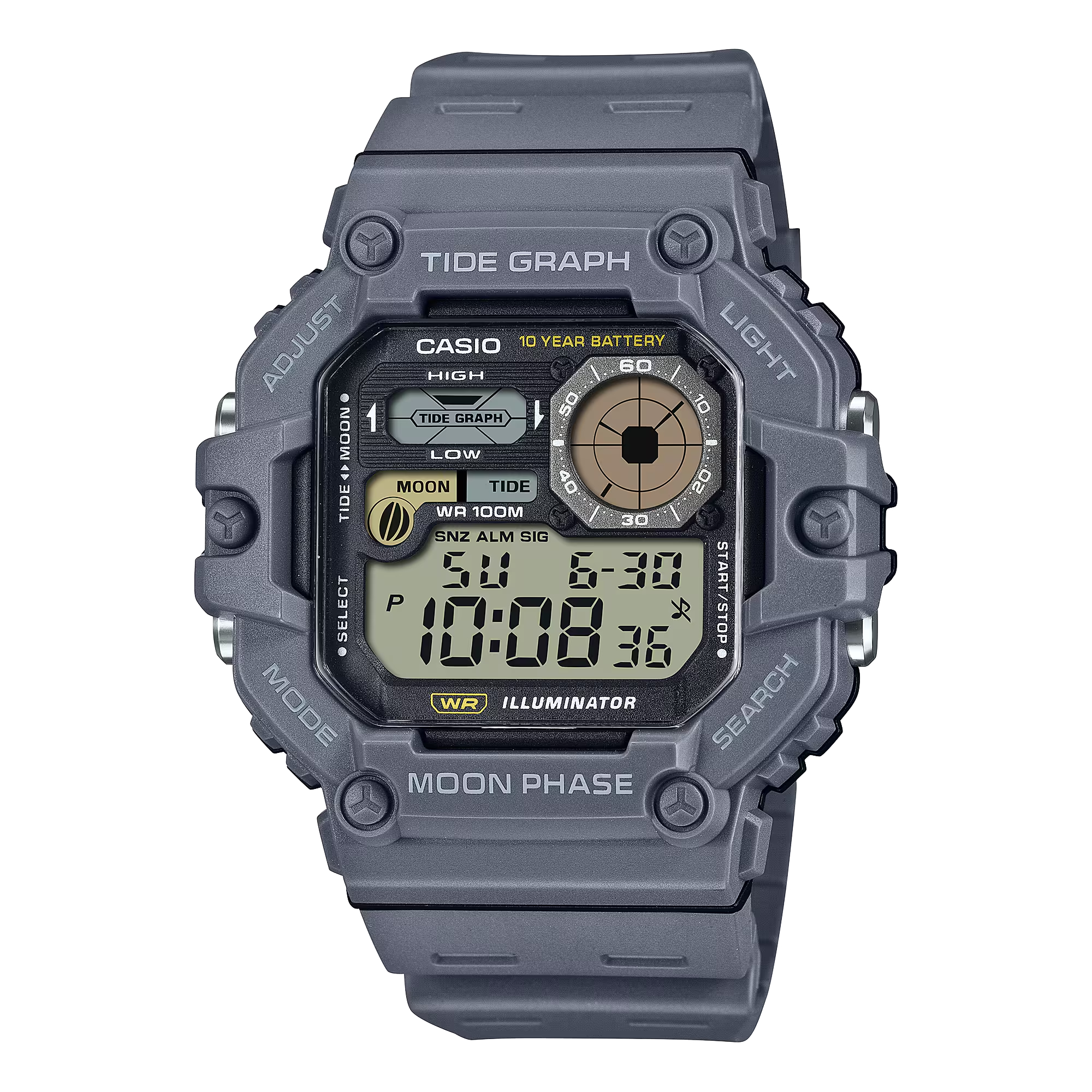 【CASIO 卡西歐】WS-1700H-1A 數位休閒 月相潮汐 海上運動 第二時間 防水 日曆 電子錶 重型 手錶