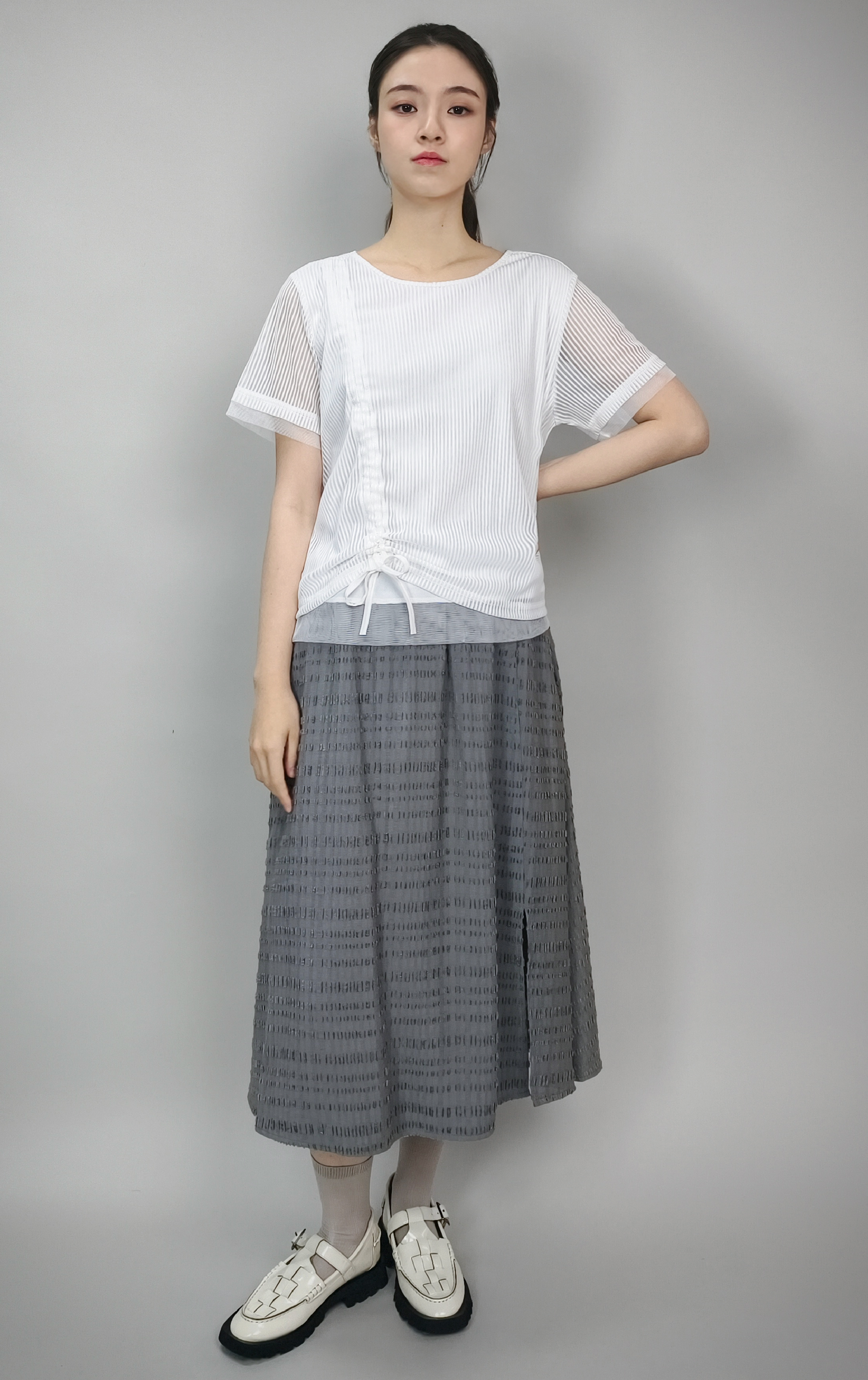 Matte Gauze Striped Tiered Top ST0429
