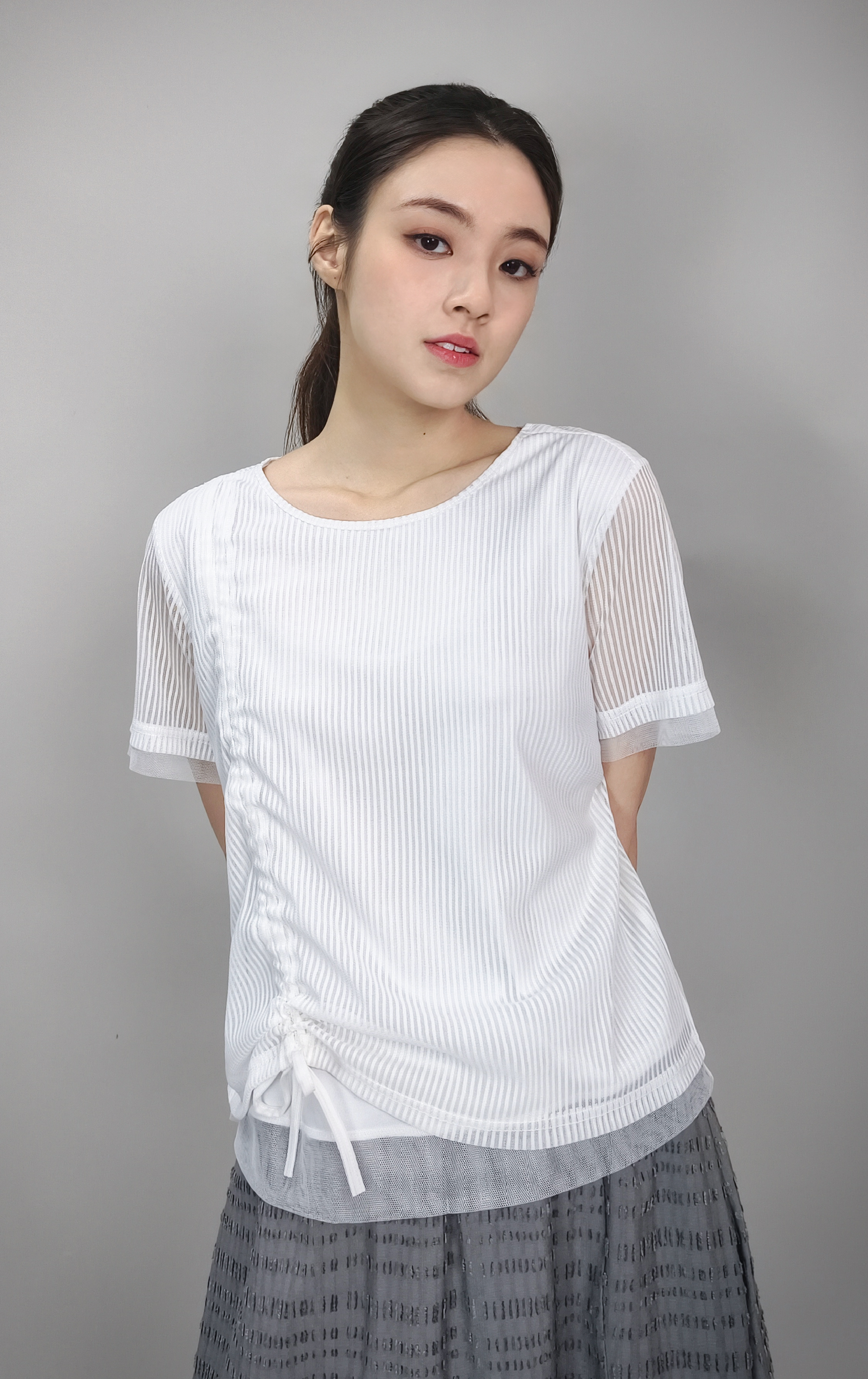 Matte Gauze Striped Tiered Top ST0429