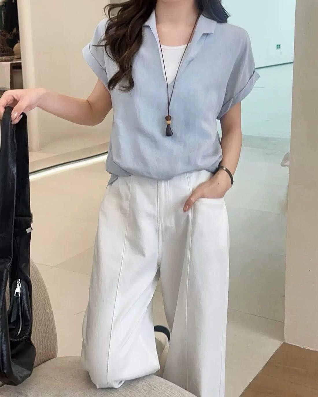 【簡約小文青假兩件棉麻襯衫】（現貨）