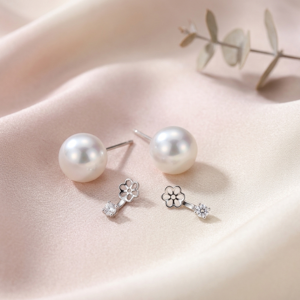 18K金鑽石珍珠耳套 (適合7-10mm珍珠)