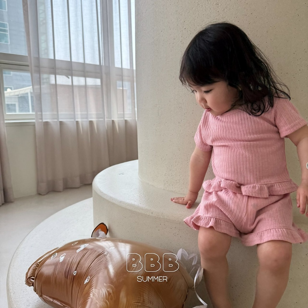 正韓夏bella_bambina 三色奶油捲捲邊套裝