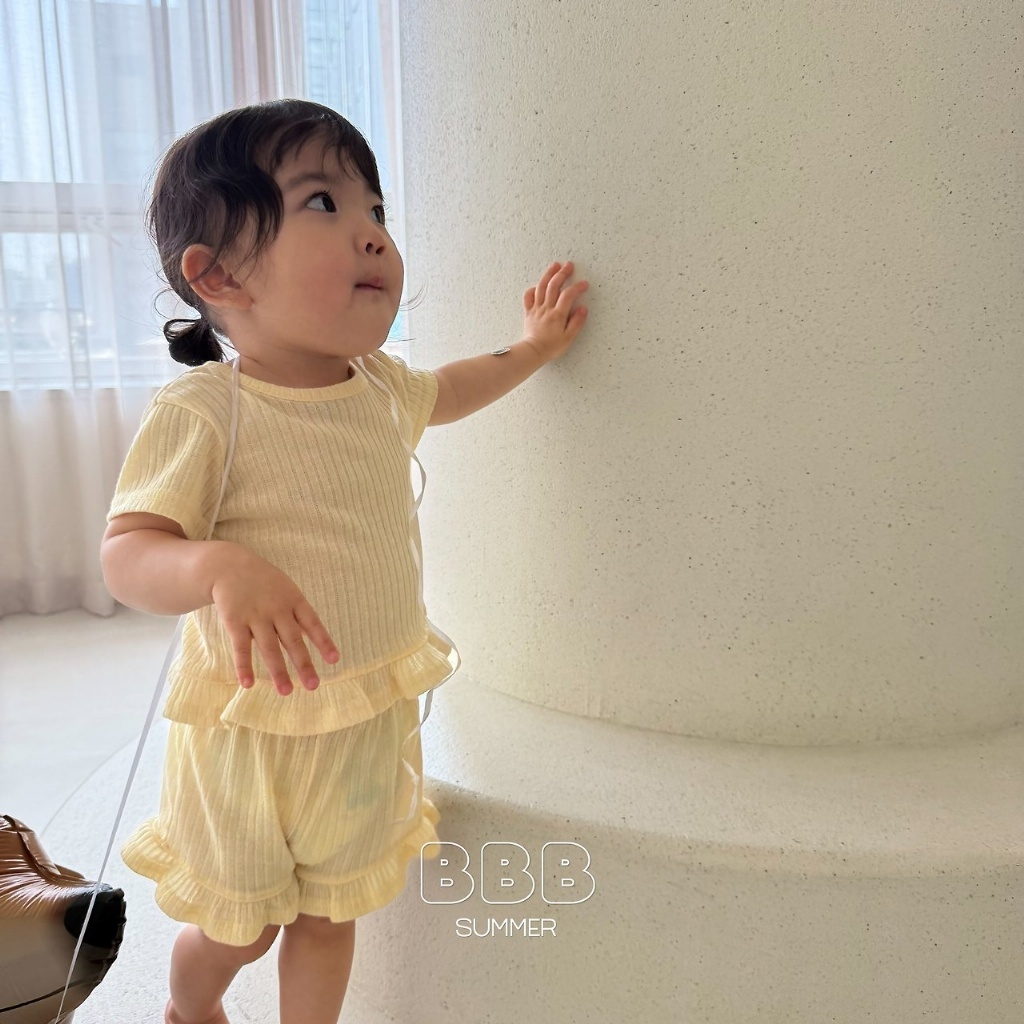 正韓夏bella_bambina 三色奶油捲捲邊套裝