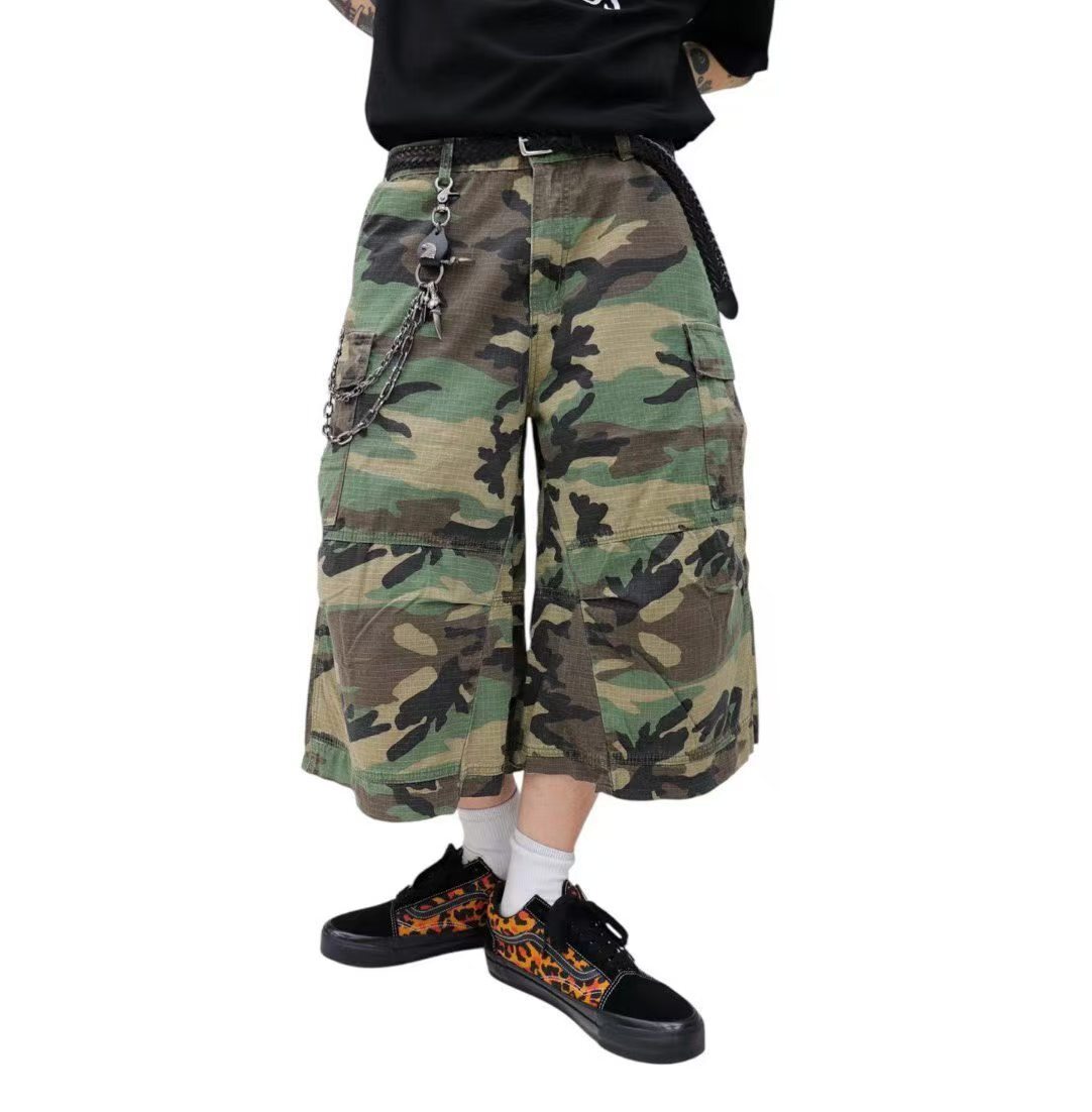 《K》抗撕裂打摺迷彩口袋七分褲