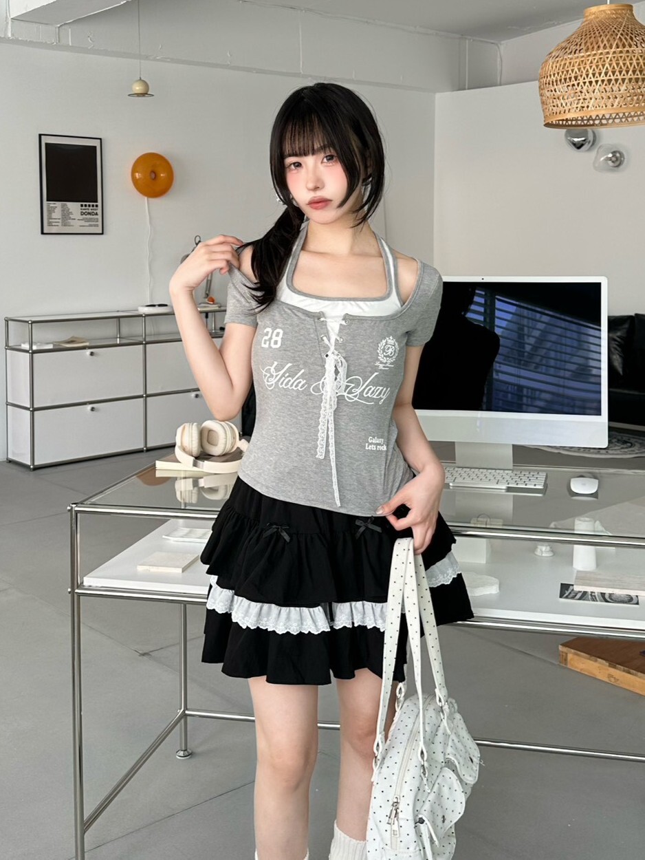 Street Force 學院風繞脖假兩件短袖上衣