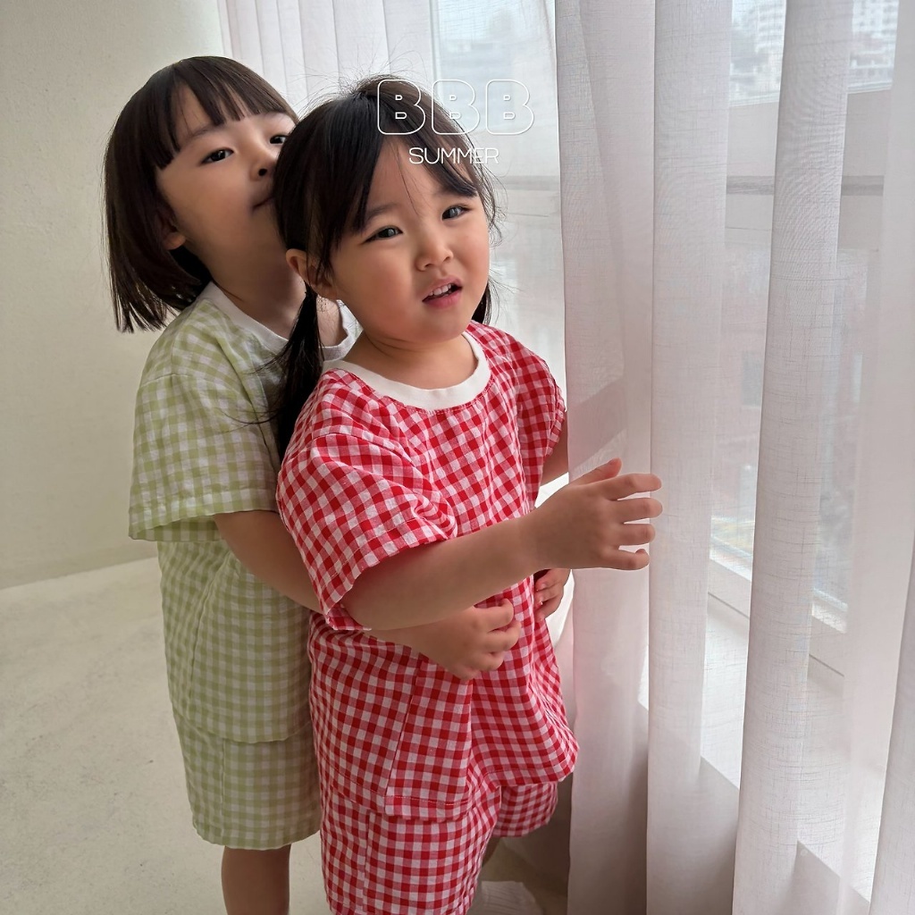 正韓夏bella_bambina 圓領上衣方格套裝