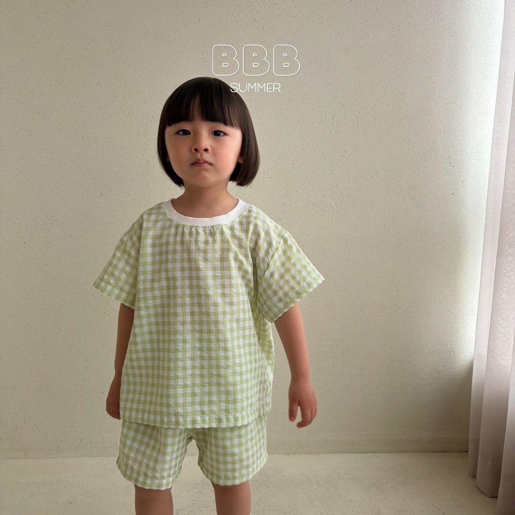 正韓夏bella_bambina 圓領上衣方格套裝