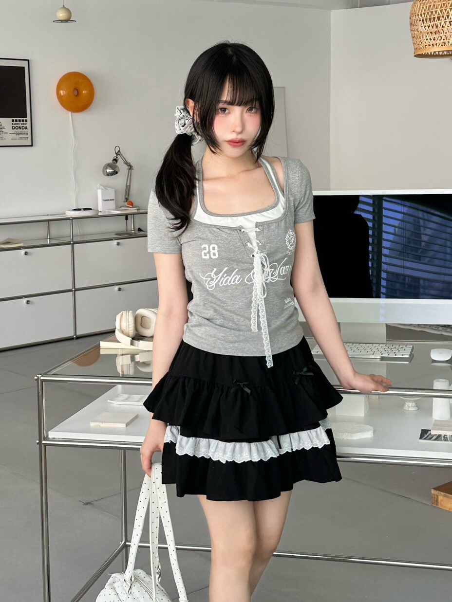 躲在雲朵裡 多層次拼接蛋糕短裙