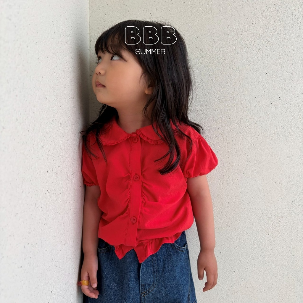 正韓夏bella_bambina 花邊領鈕扣上衣