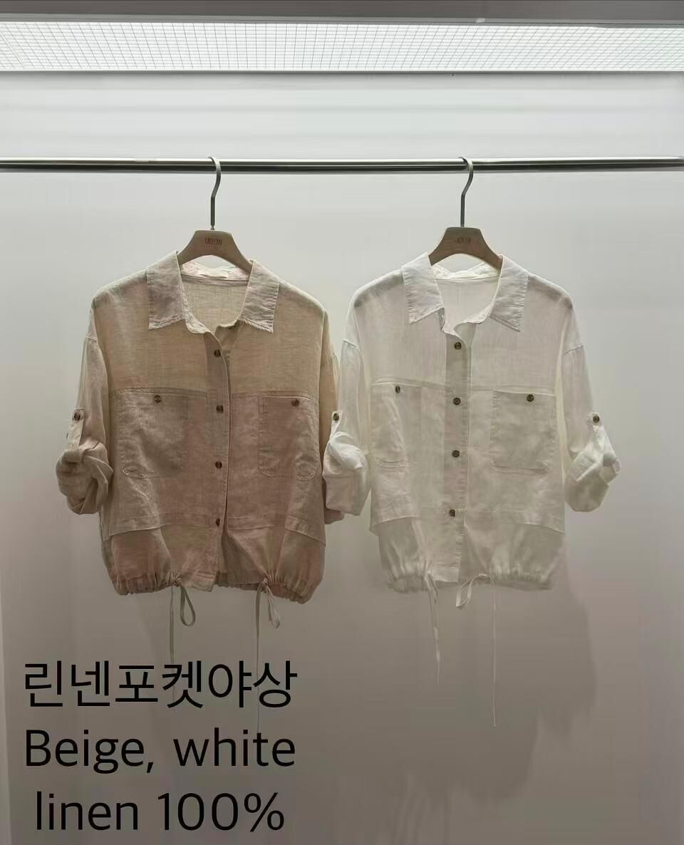 LW6103 亞麻鈕扣裝飾襯衫