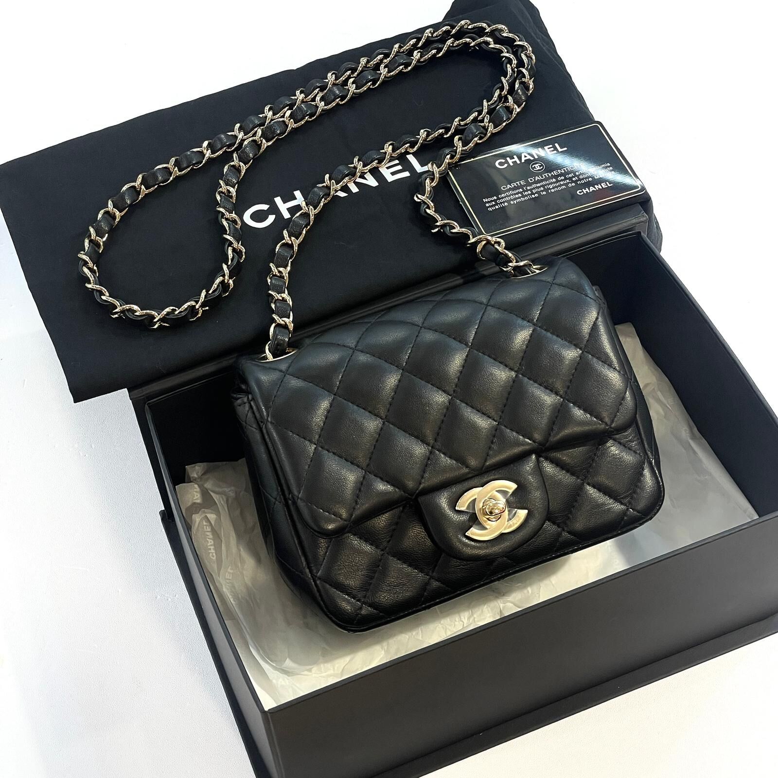 全新未使用品!!! CHANEL CF17 方胖子 A35200 黑色羊皮淡金 @310開 #兩年免費保養 #BRAND NEW #香榭站正品