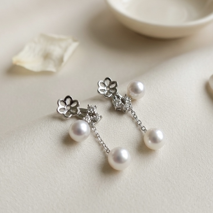 18K金日本Akoya珍珠鑽石耳環/耳套4-8mm (耳套適合6.5-8.5mm)