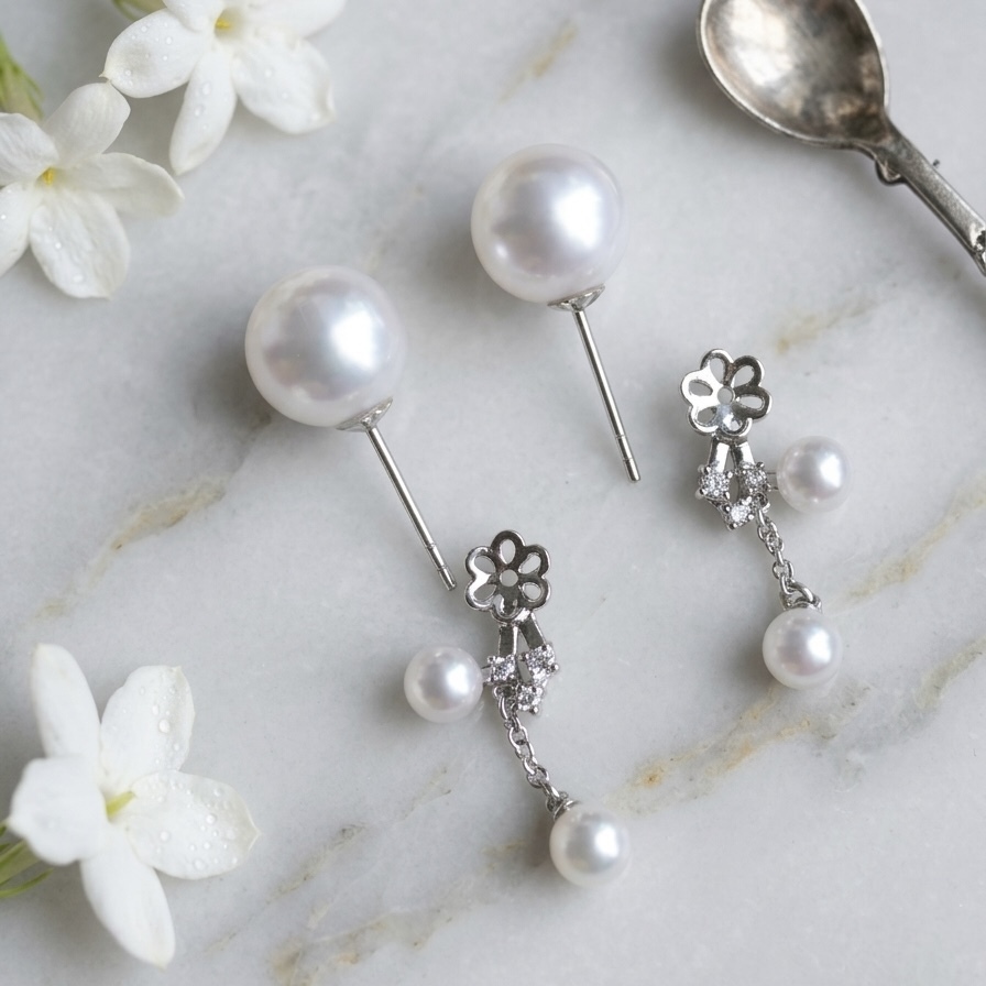 18K金日本Akoya珍珠鑽石耳環/耳套4-8mm (耳套適合6.5-8.5mm)