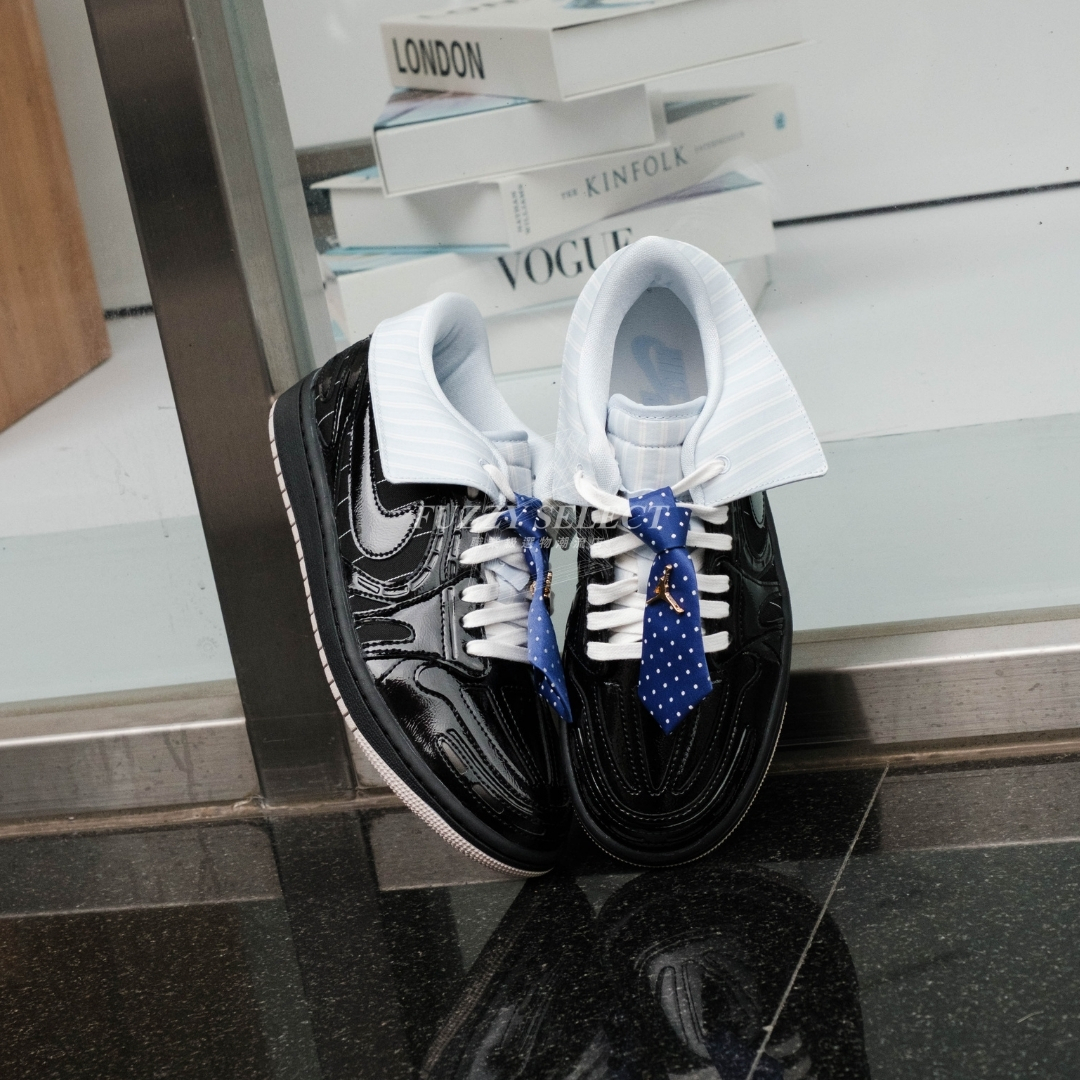 【逢甲 FUZZY】W Air Jordan 1 MM Low V3 "Black" 襯衫 領帶 可拆 漆皮黑 IR7554-001