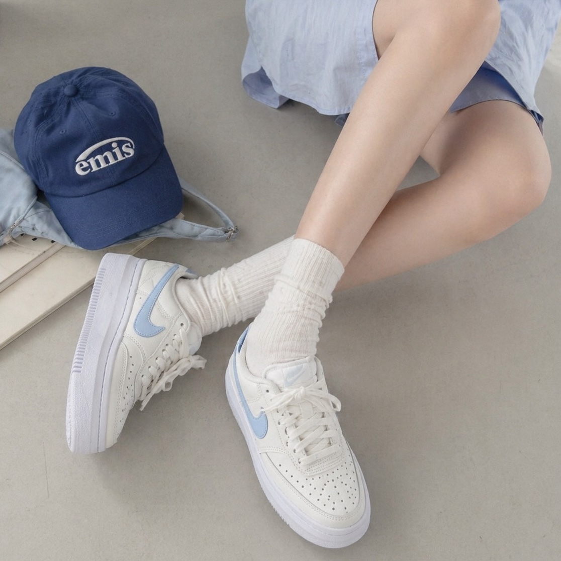 Nike W COURT VISION 奶油藍小厚底