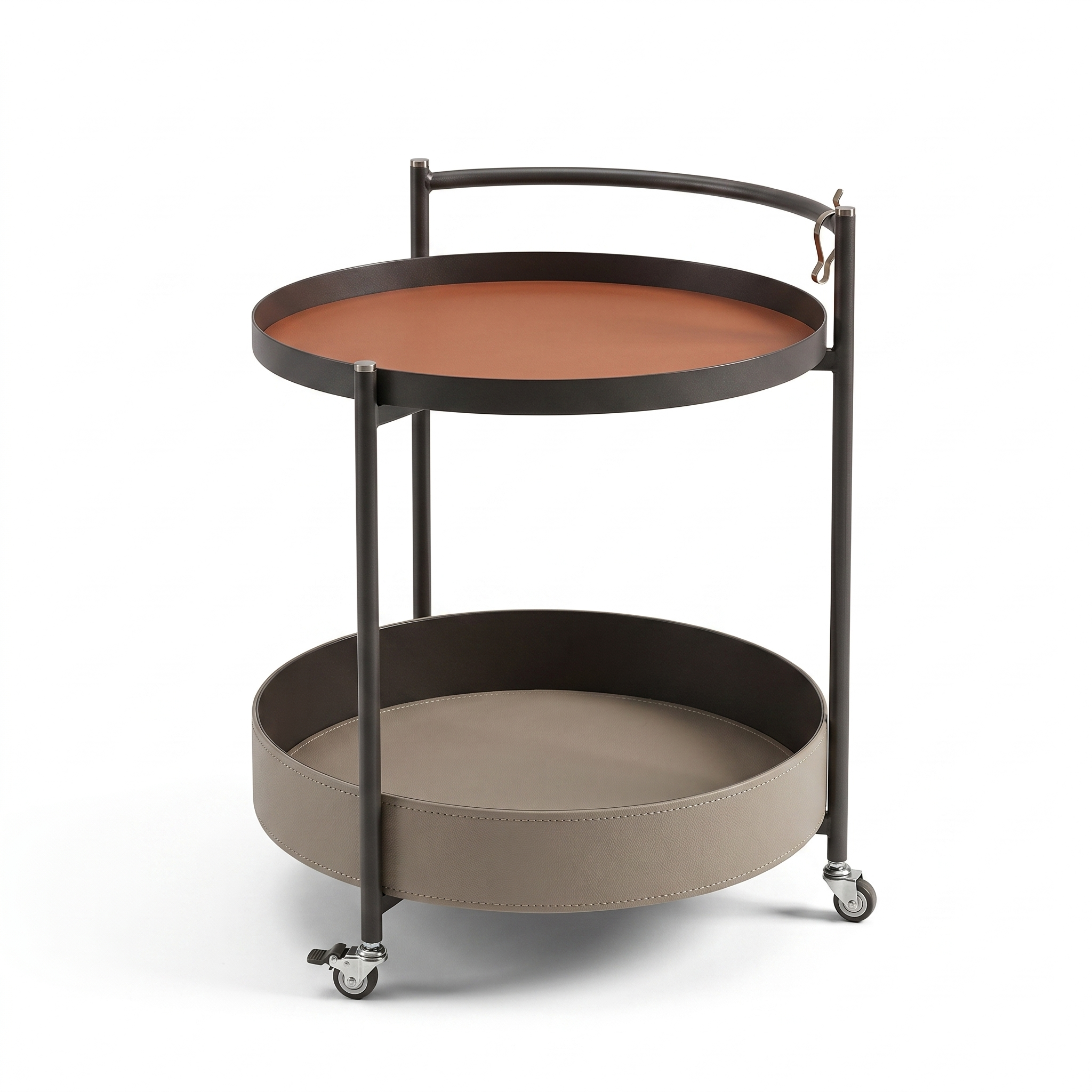 匠心皮藝｜層次拼色皮革雙層行動手推車