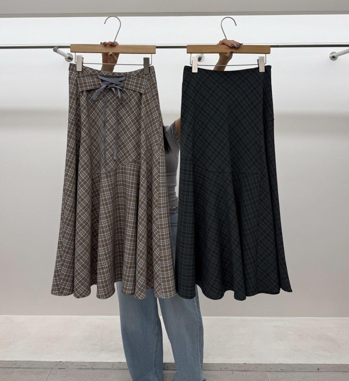 TG6129 英倫格仔後綁帶半裙