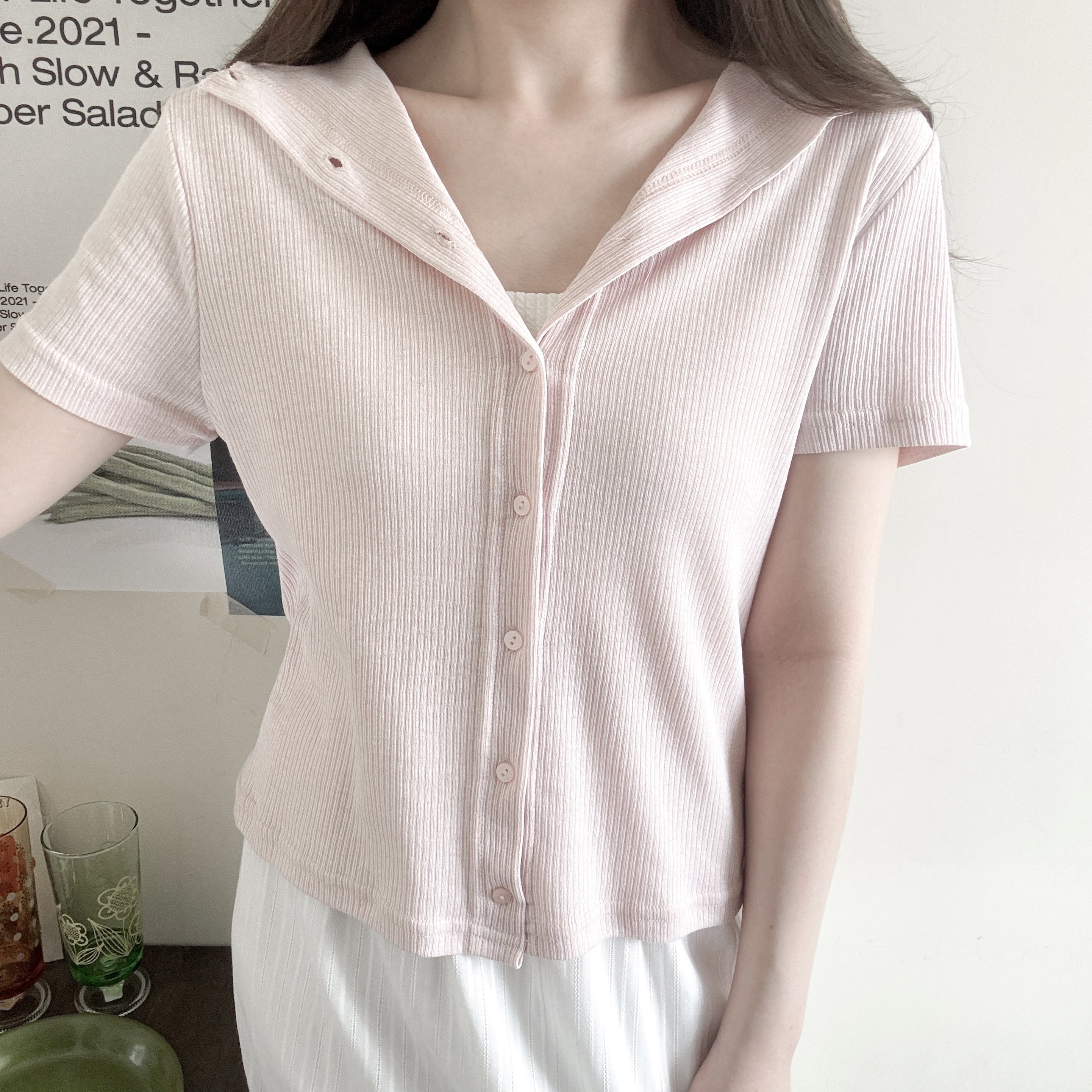 Pastel色系企領反領top