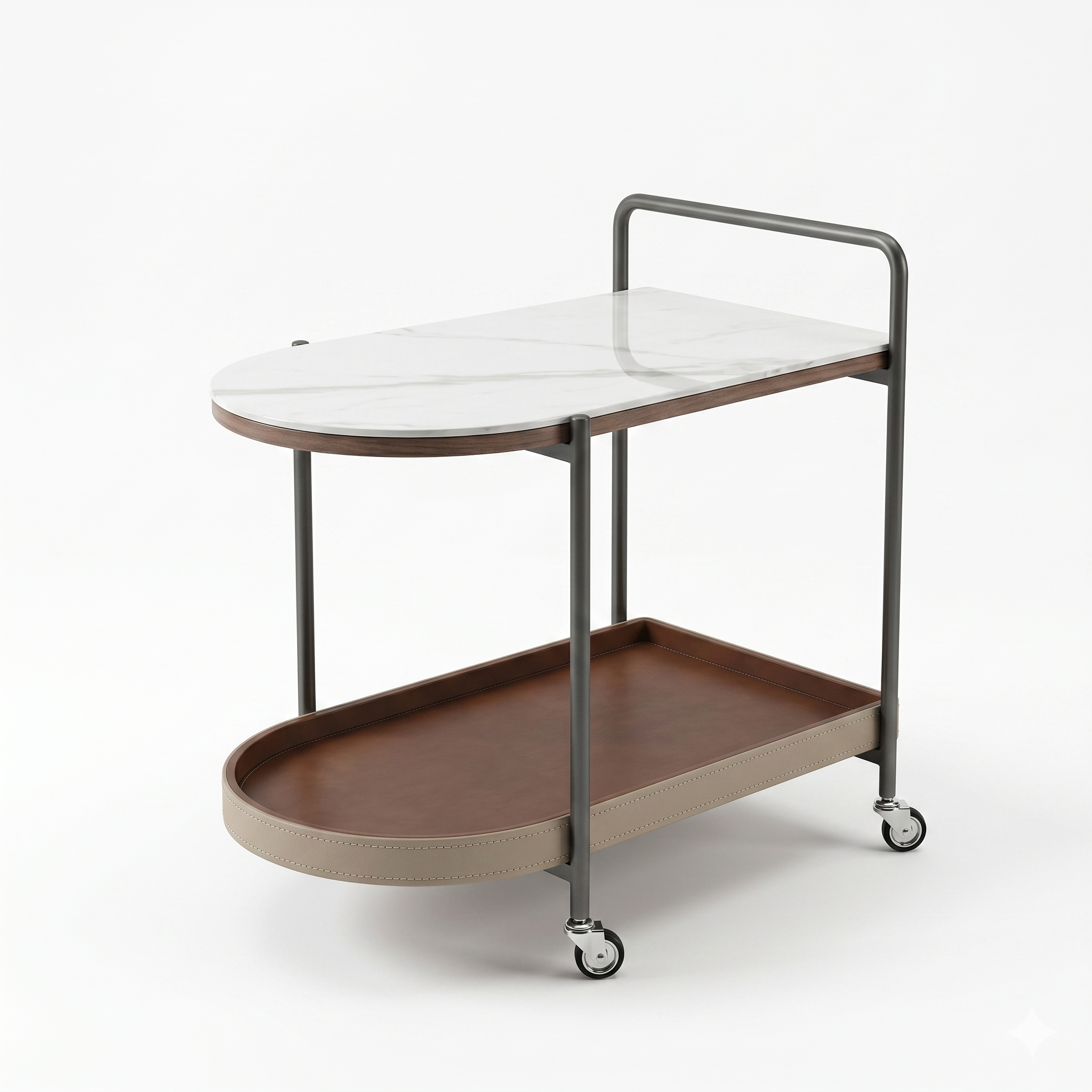 石紋語彙｜大理石紋與拼接皮藝雙層行動邊几