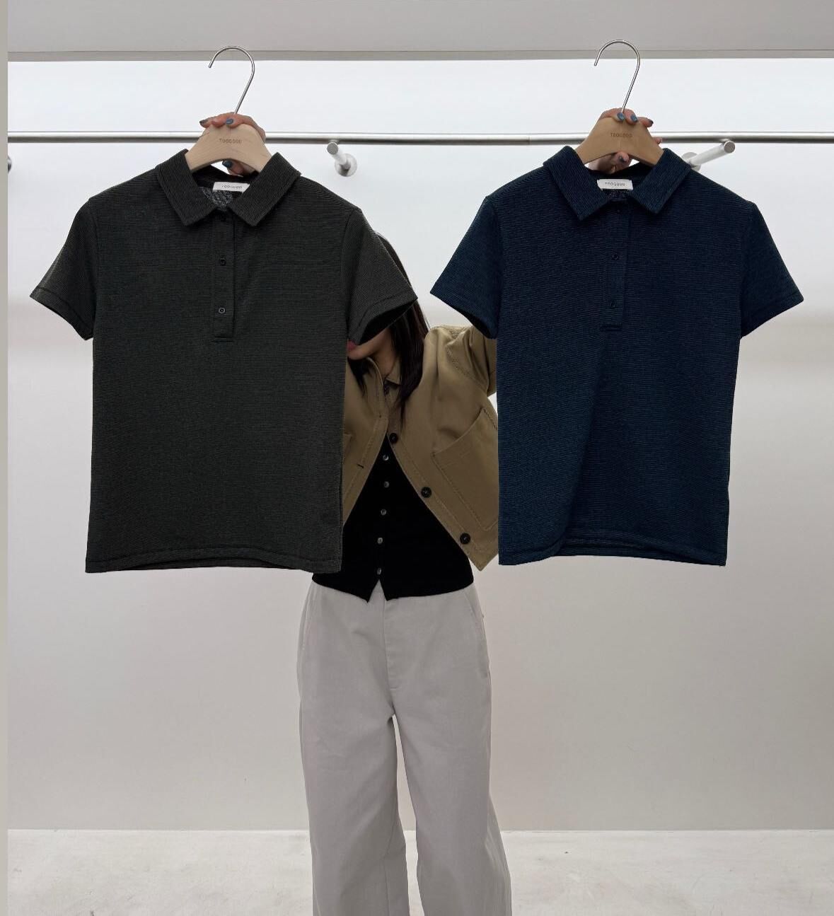 TG6141 基礎polo領暗橫紋上衣