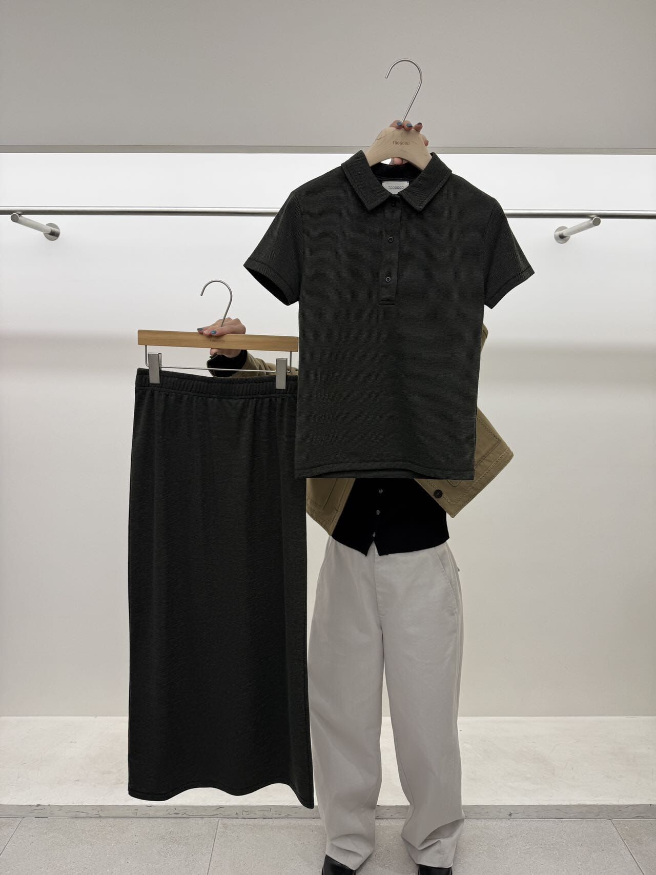 TG6141 基礎polo領暗橫紋上衣