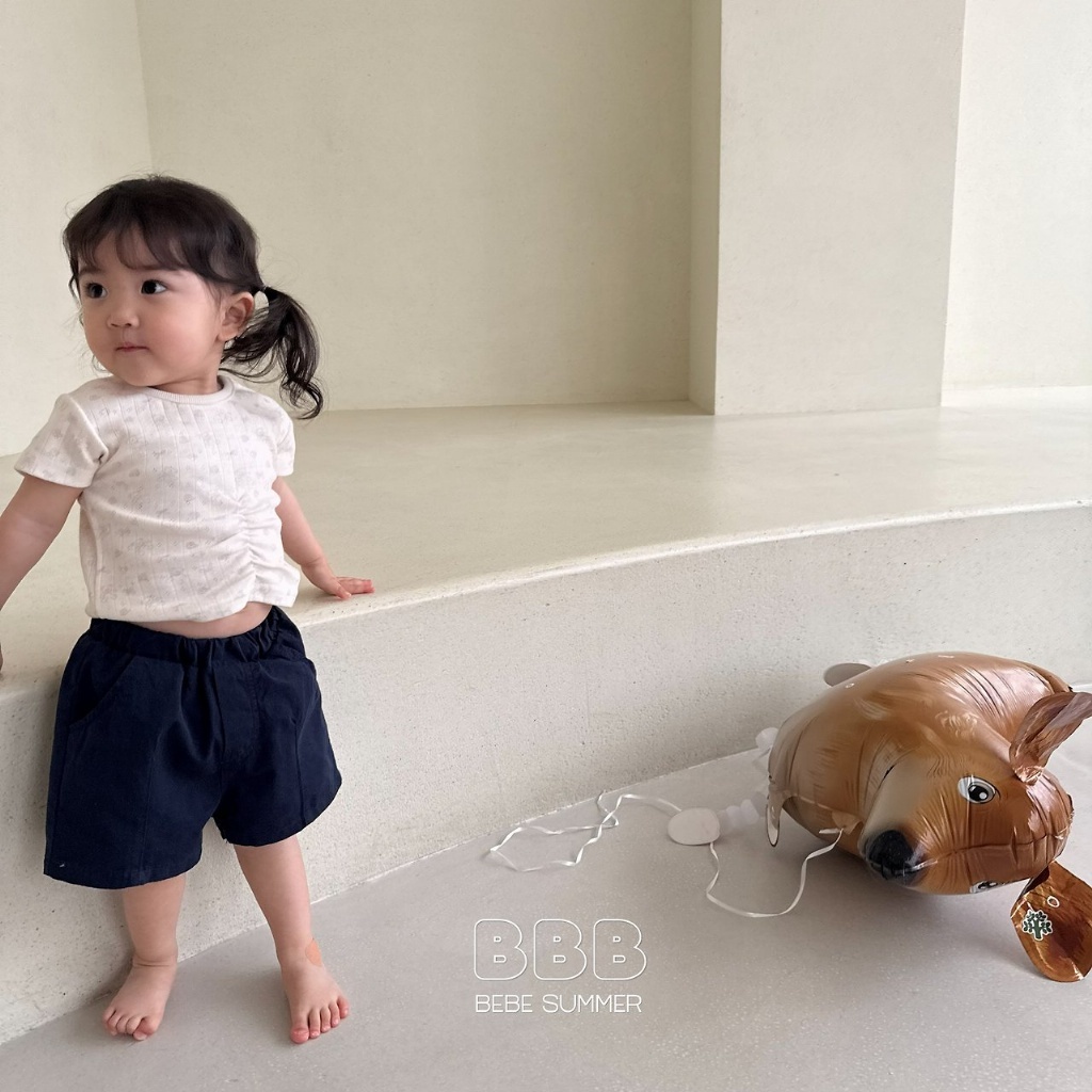 正韓夏bella_bambina 嫩嬰/小童兩色小熊抓皺上衣