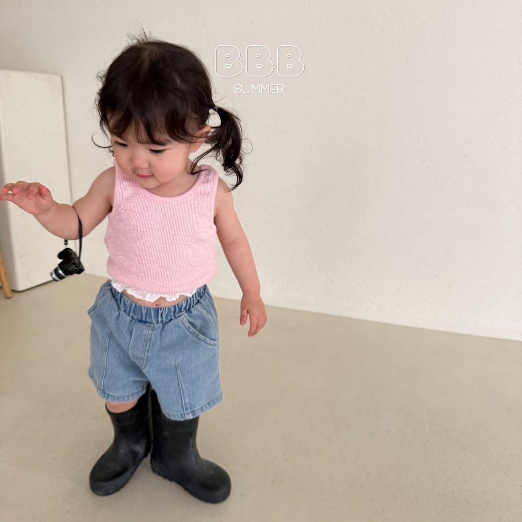 正韓夏bella_bambina 兩色米白花邊短版背心