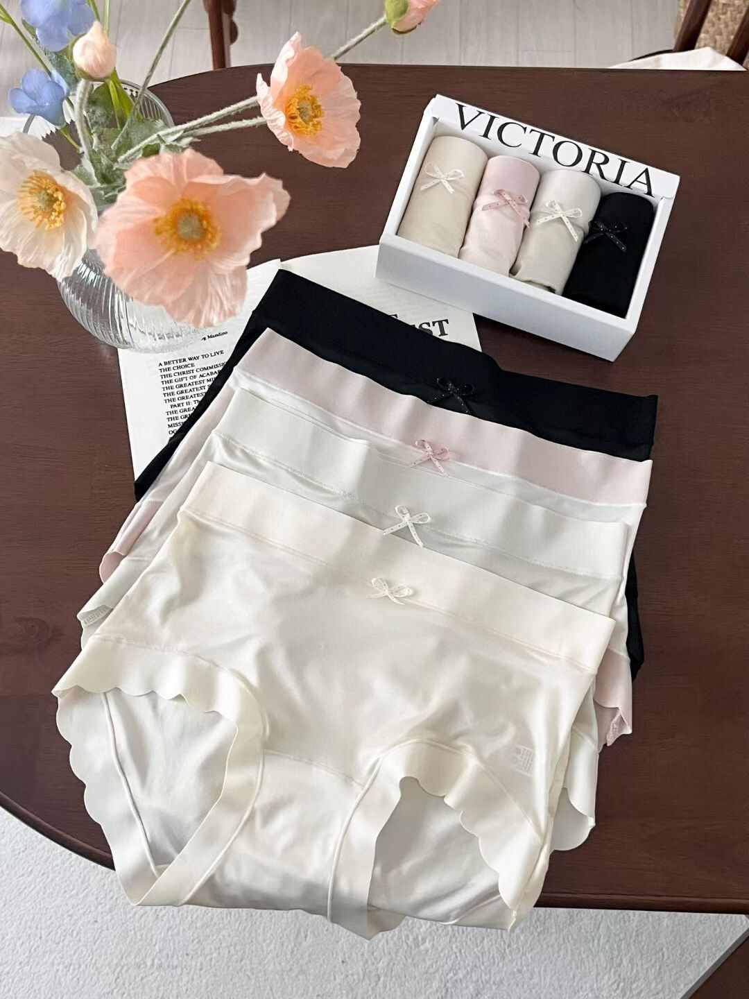 VA6116 小蝴蝶結混紡中腰內褲套裝