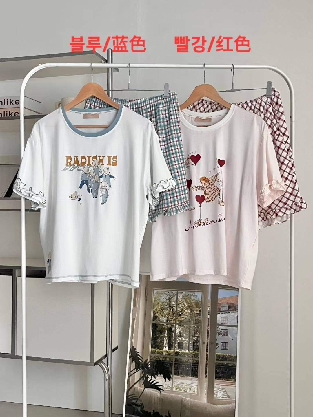 VA6120 可愛圖案格紋褲睡衣