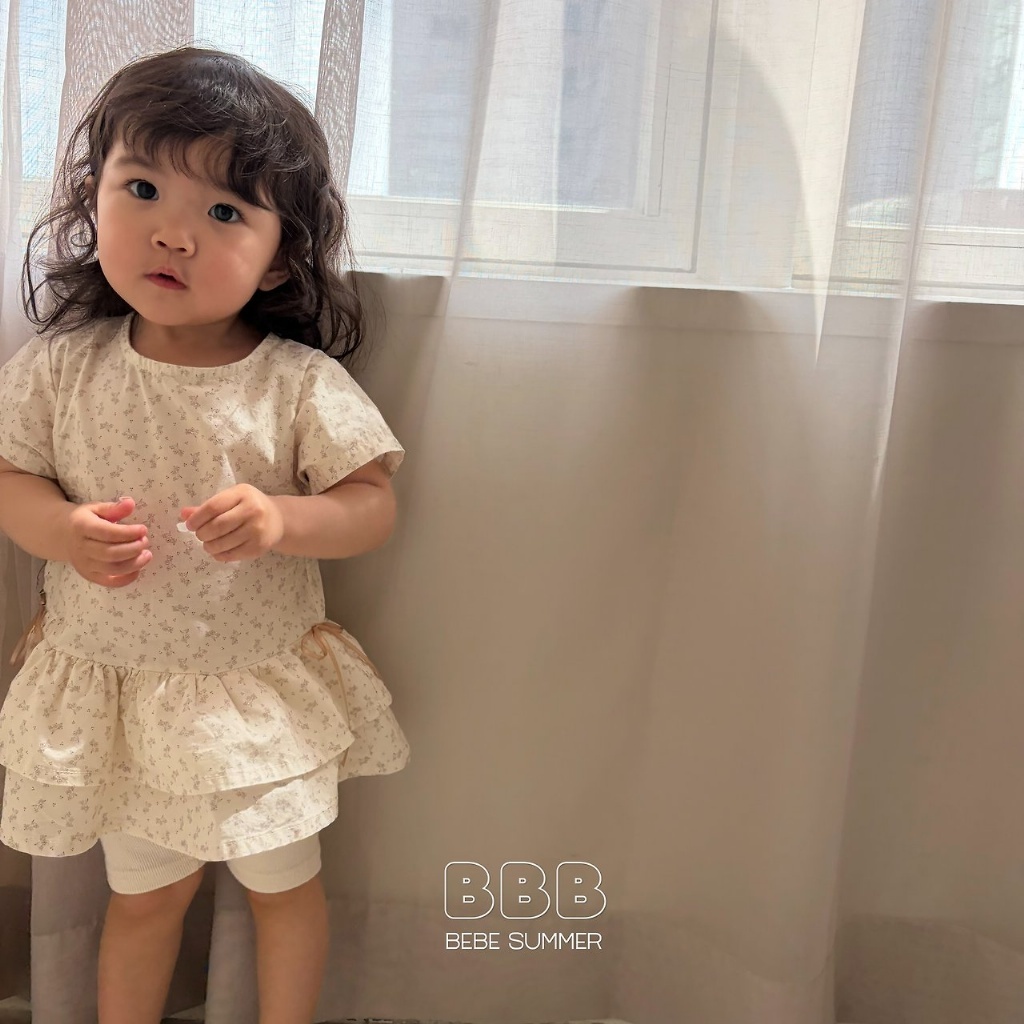 正韓夏bella_bambina 嫩嬰小童兩色碎花花瓣中長版上衣
