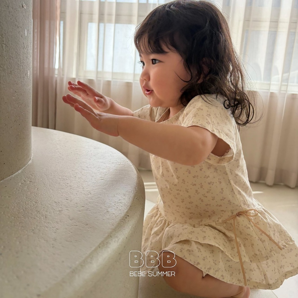 正韓夏bella_bambina 嫩嬰小童兩色碎花花瓣中長版上衣