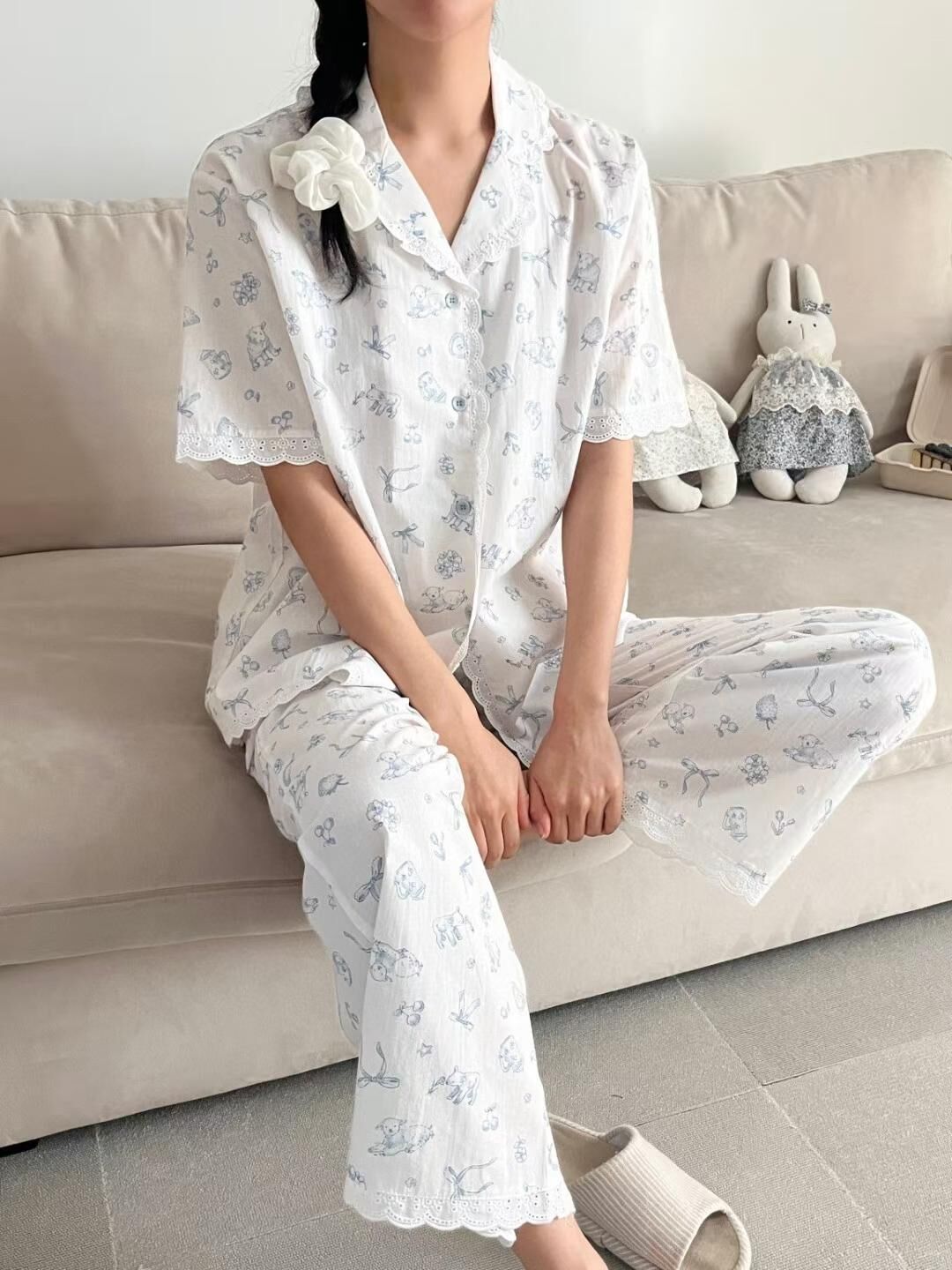 VA6122 小羊反領純棉睡衣