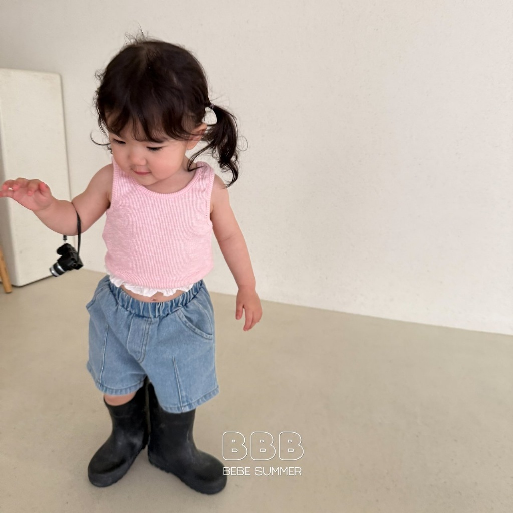 正韓夏bella_bambina 嫩嬰小童蕾絲小標丹寧短褲