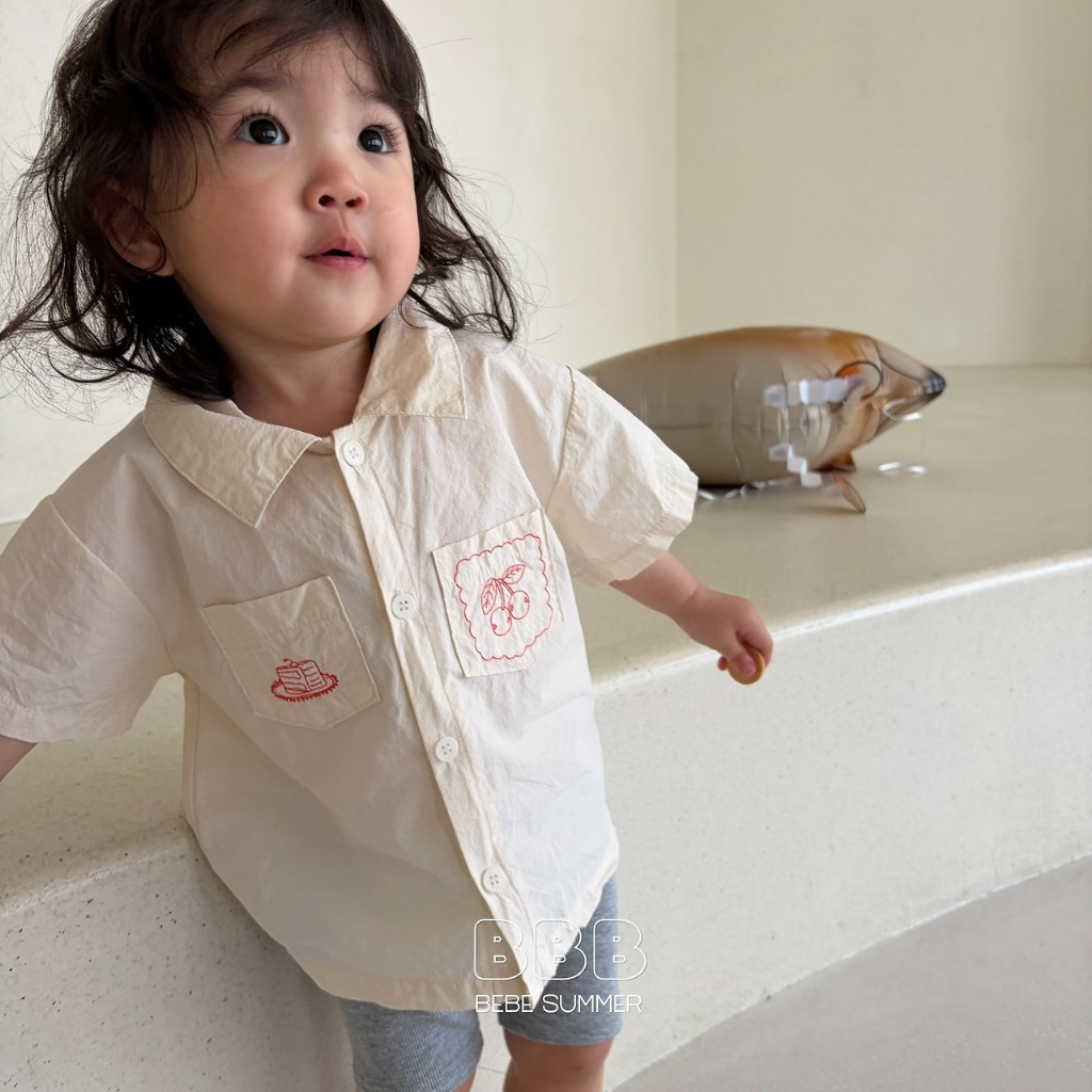 正韓夏bella_bambina 嫩嬰小童兩色刺繡櫻桃蛋糕POLO領上衣