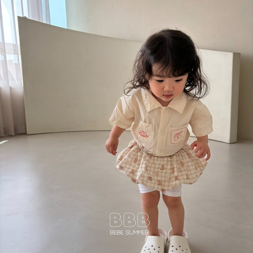 正韓夏bella_bambina 嫩嬰小童米白/熊熊假兩件褲裙