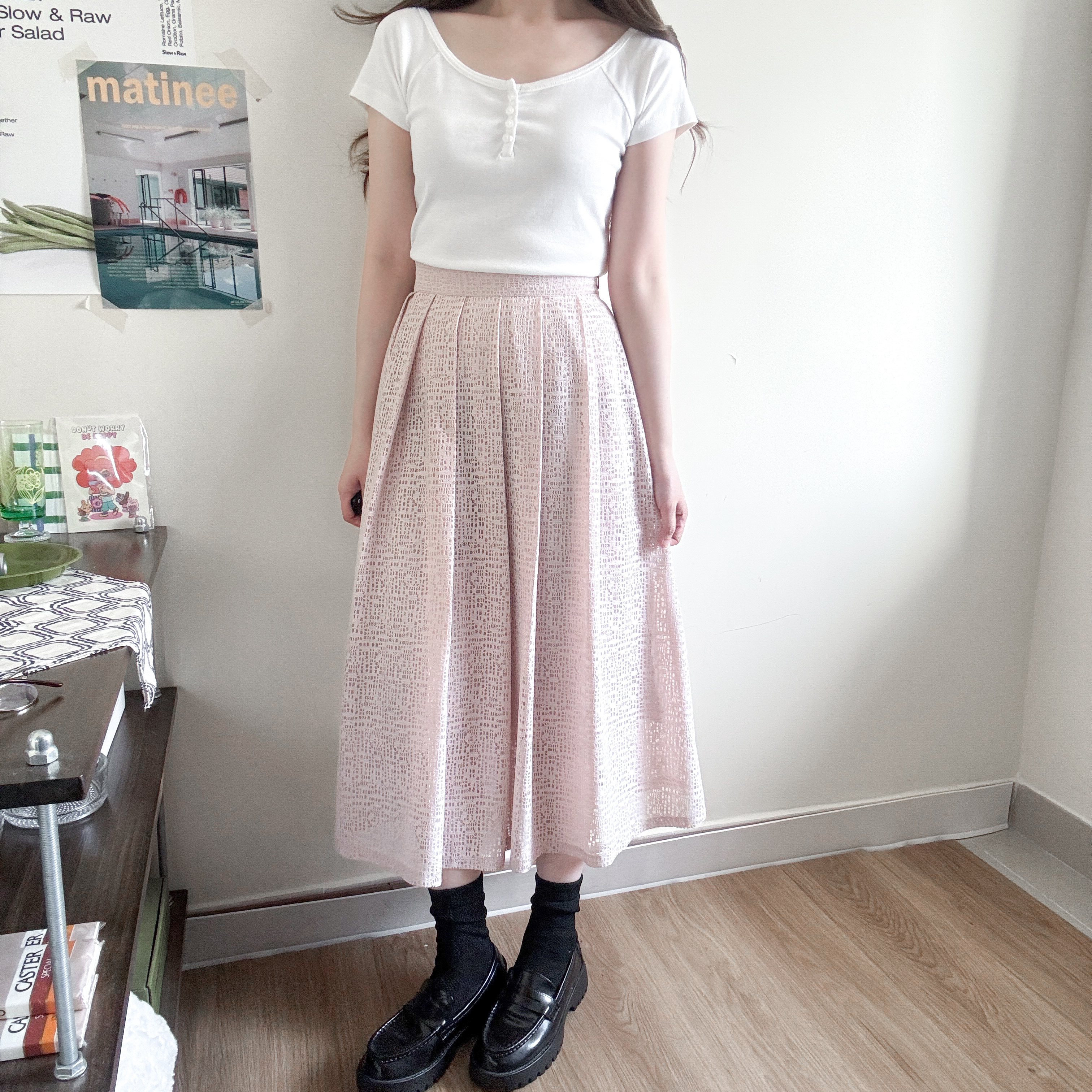 前後U領開鈕棉tee