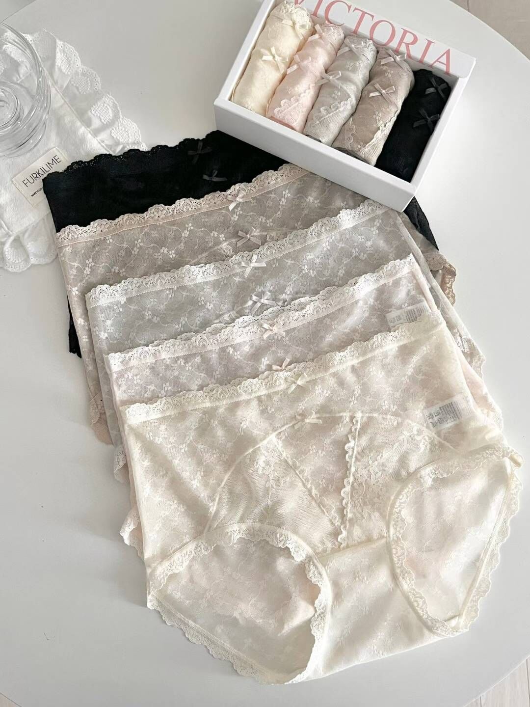 VA6144 雙蝴蝶蕾絲中腰內褲套裝