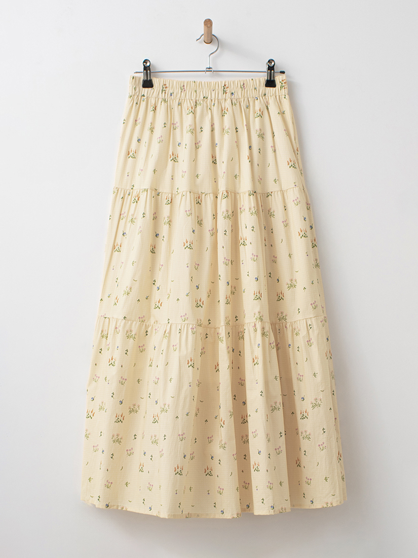 漫步花園點點碎花層次剪接純棉蛋糕裙