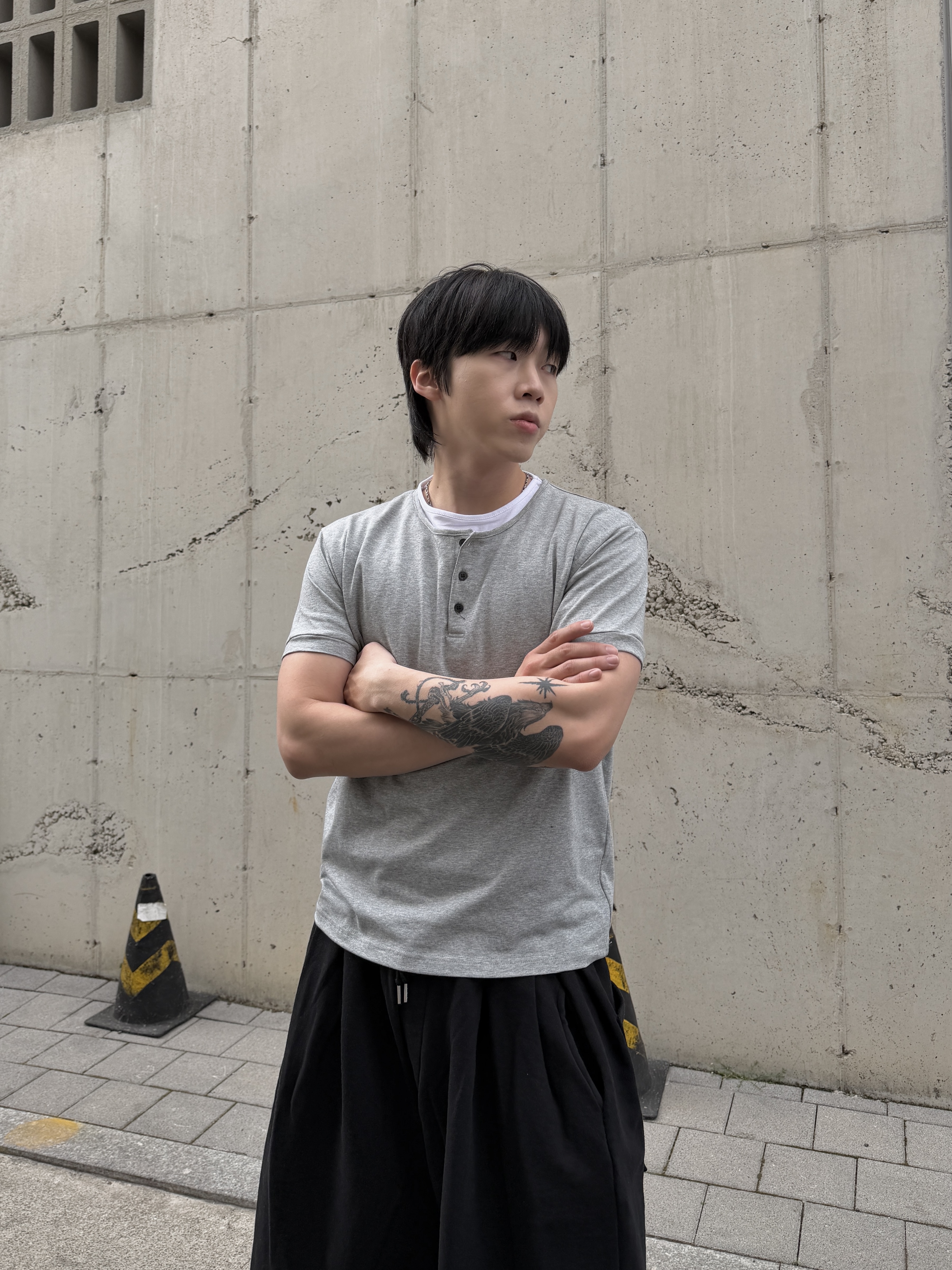 亨利領 雙層疊穿 寬鬆短袖上衣