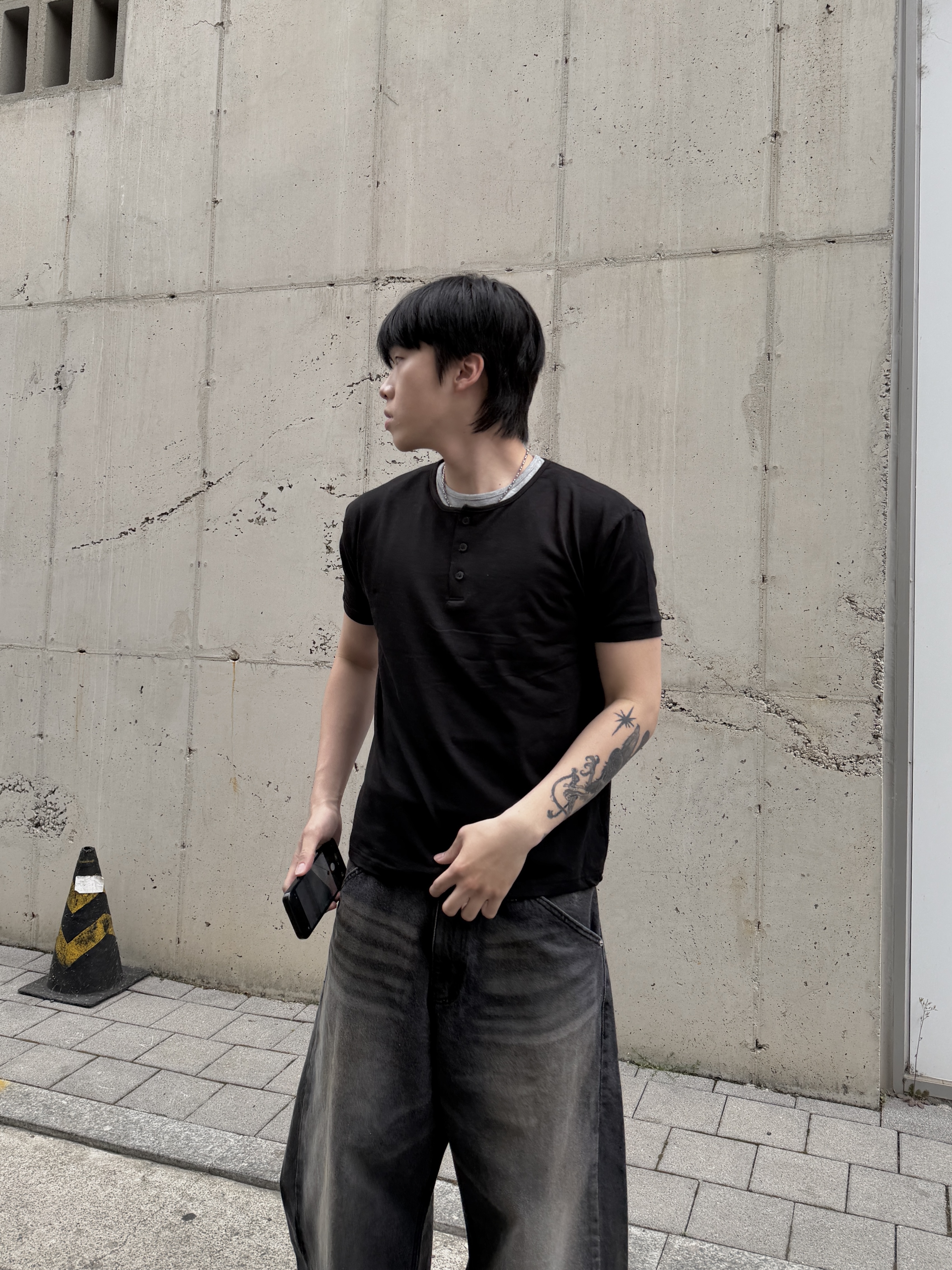 亨利領 雙層疊穿 寬鬆短袖上衣