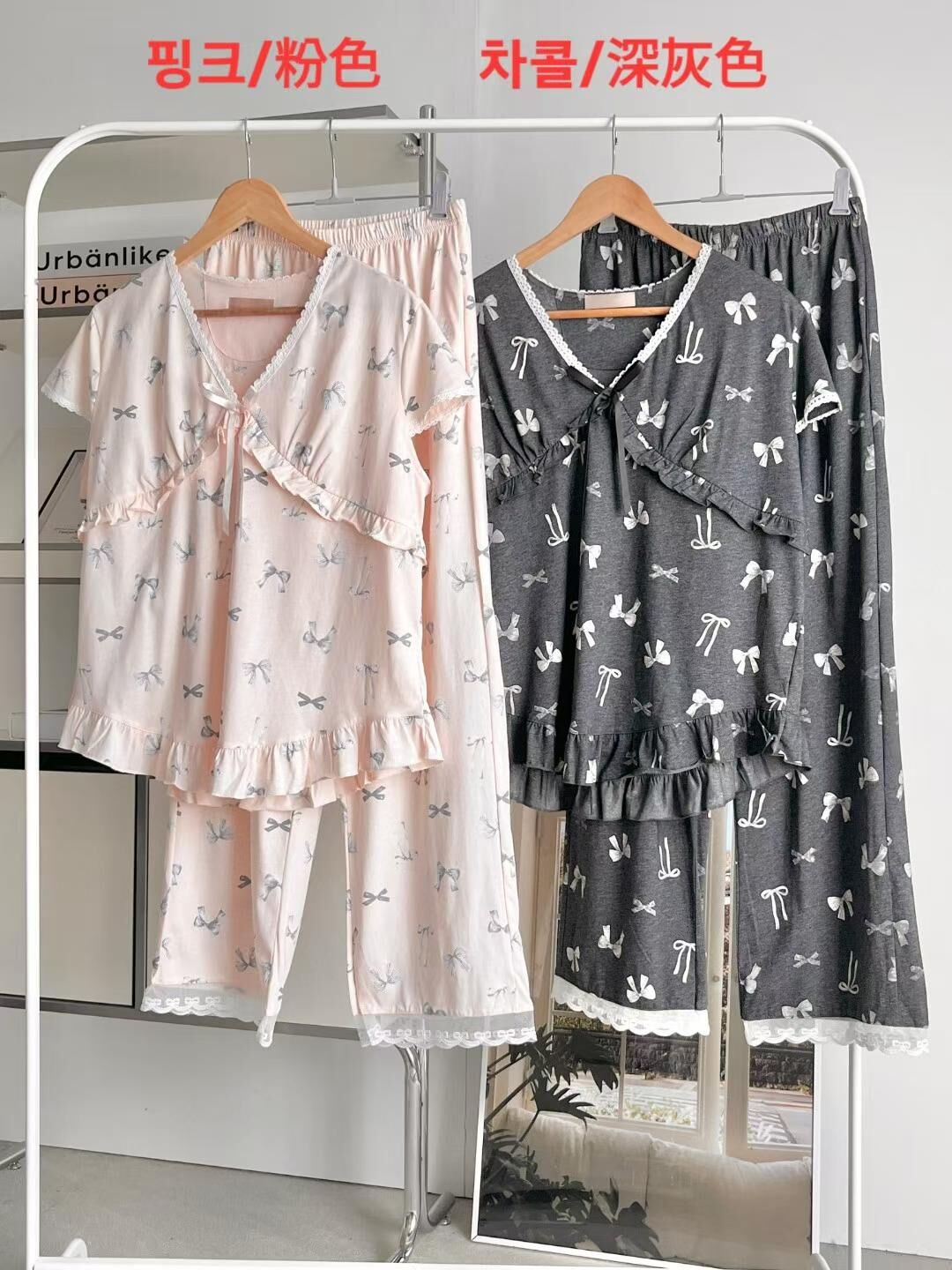 VA6158 蝴蝶結荷葉睡衣