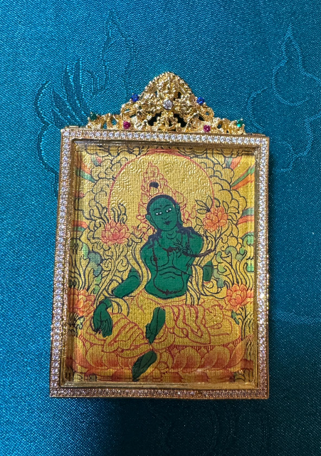 ZC038 純手繪金唐帶彩綠度母