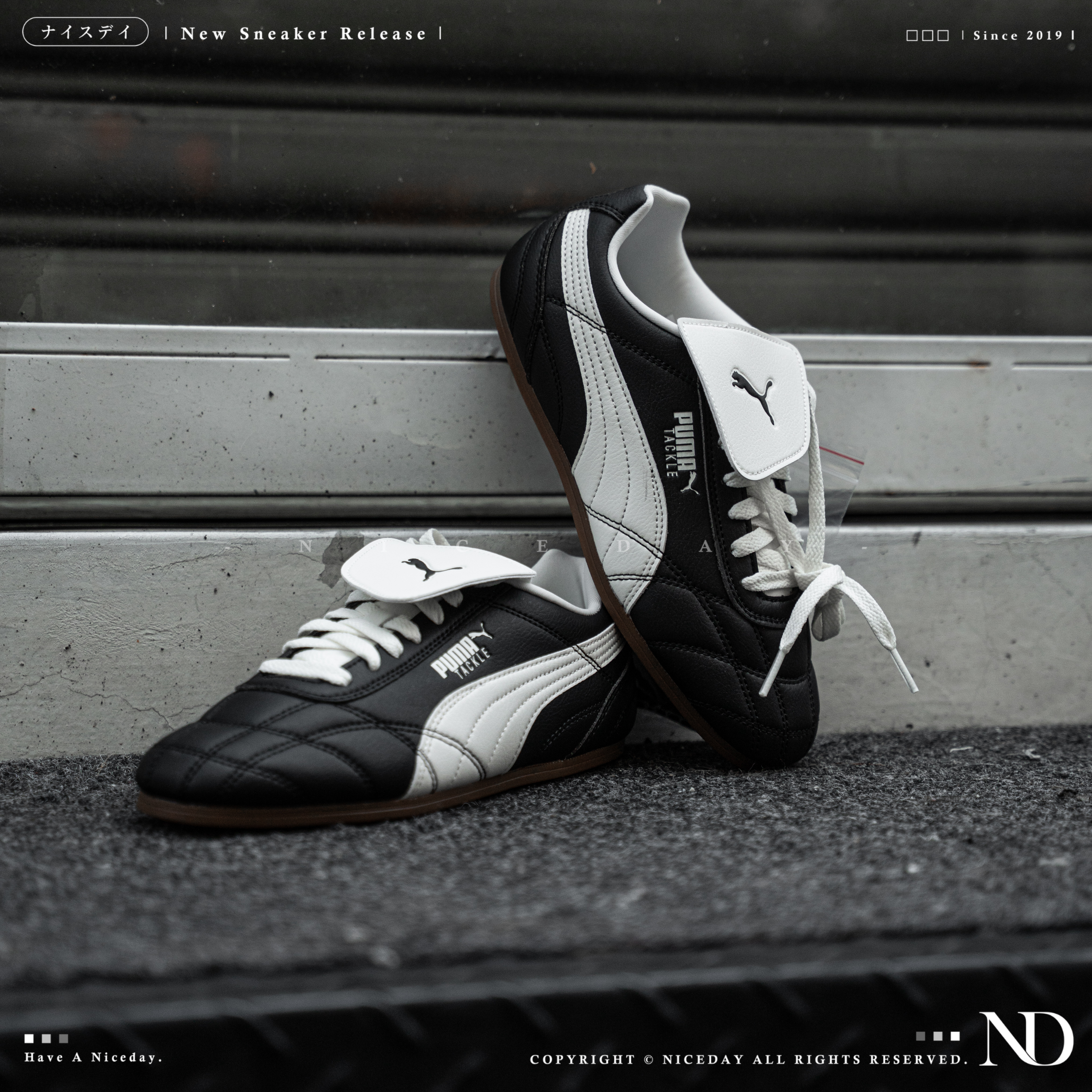 NICEDAY 現貨 Puma Tackle PRM 休閒鞋 黑 白 復古 皮革 薄底 膠底 408535-01