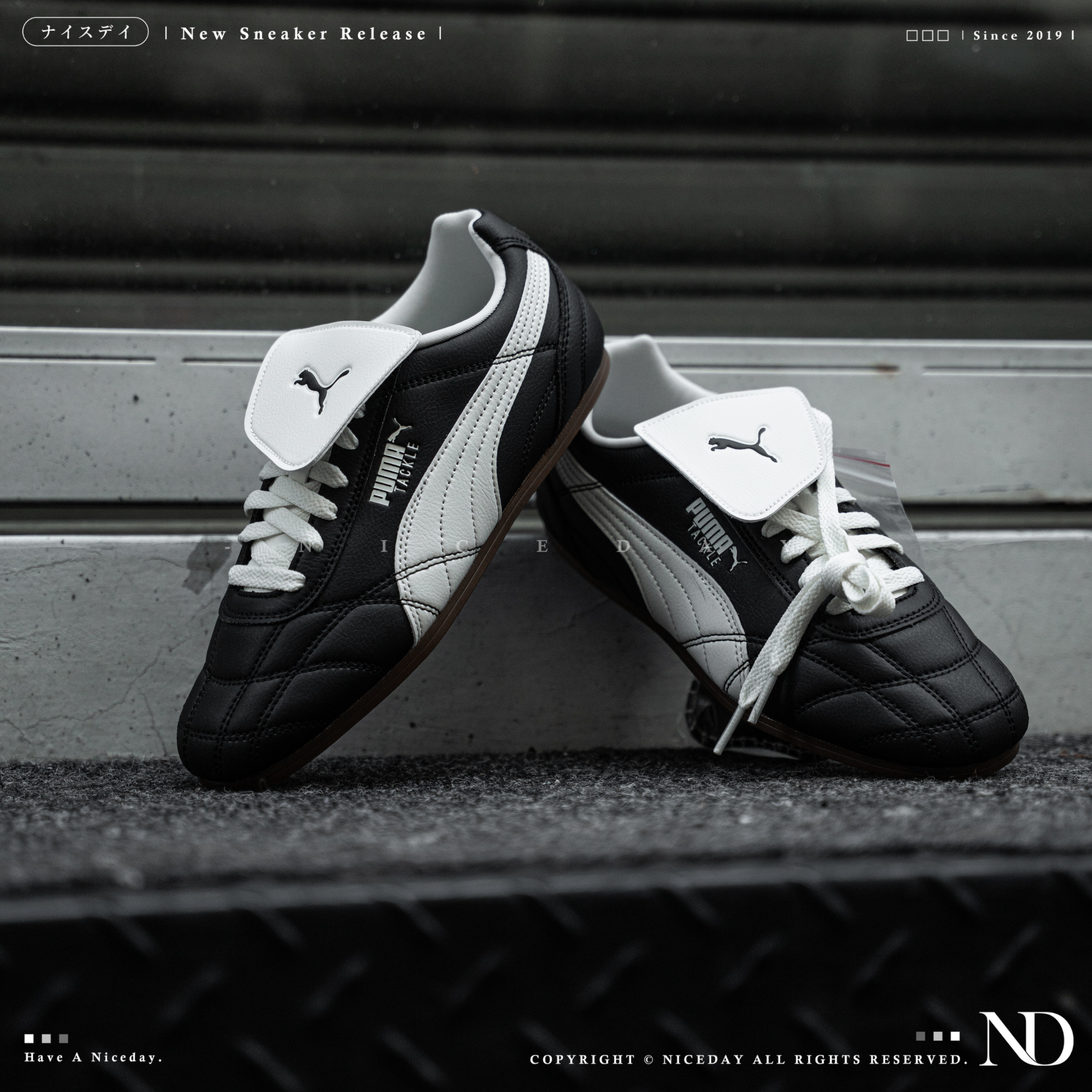 NICEDAY 現貨 Puma Tackle PRM 休閒鞋 黑 白 復古 皮革 薄底 膠底 408535-01