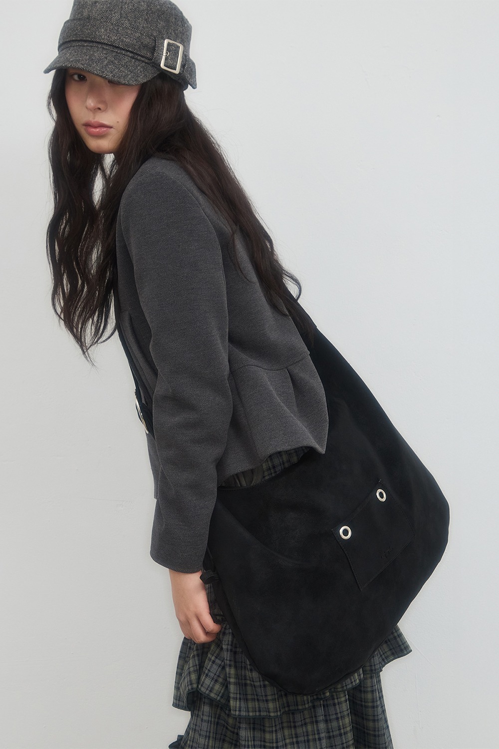 LETERIE｜RING BUCKLE SHOULDER BIG BAG_BLACK [unisex]