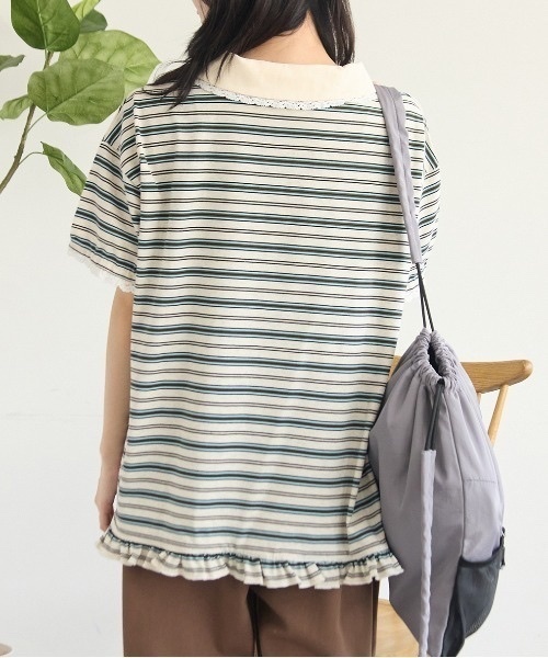 kutir / Heart Button Lace Frill Border Polo Shirt
