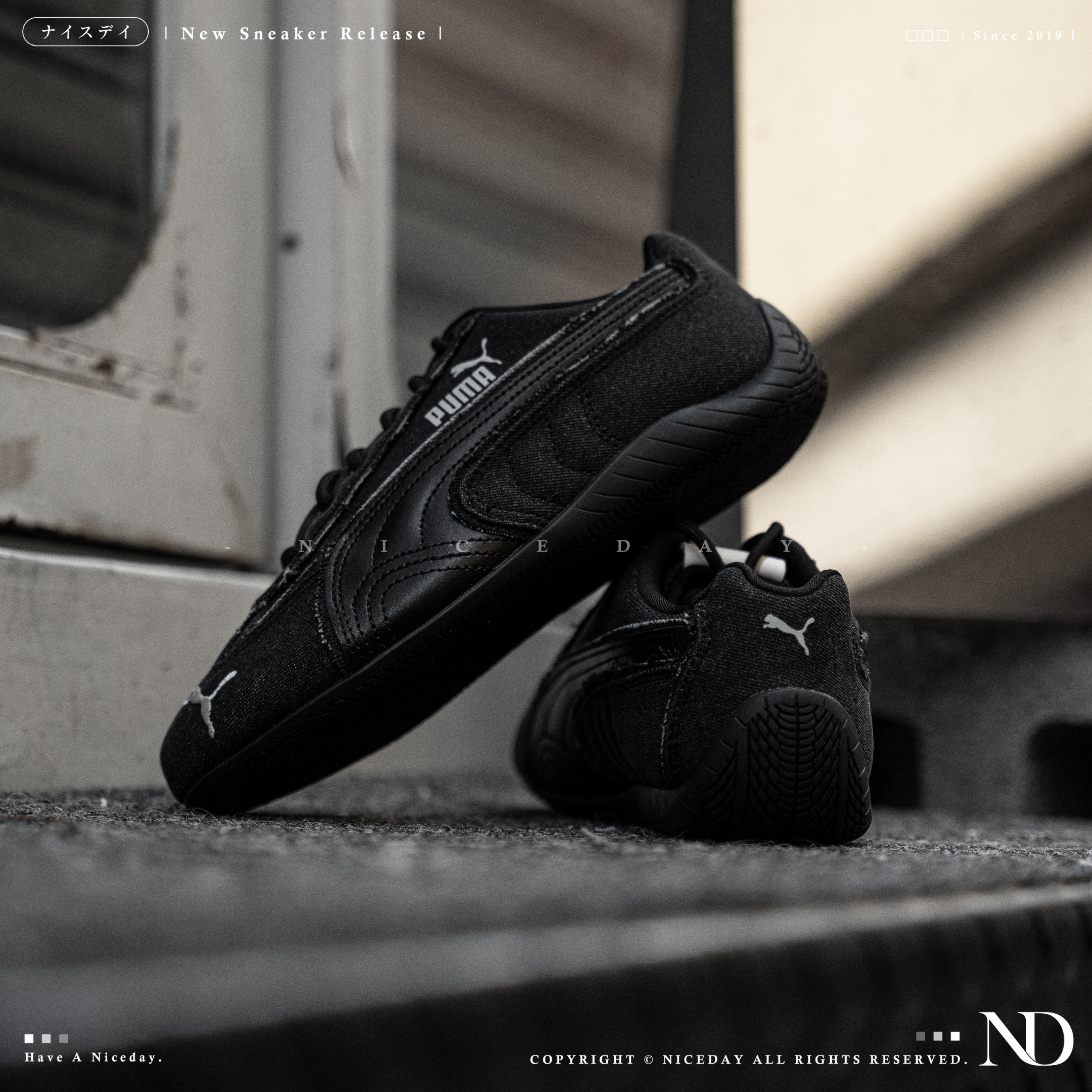 NICEDAY 現貨 PUMA SPEEDCAT 全黑 做舊 牛仔丹寧 賽車鞋 休閒 男女同款 407110-01
