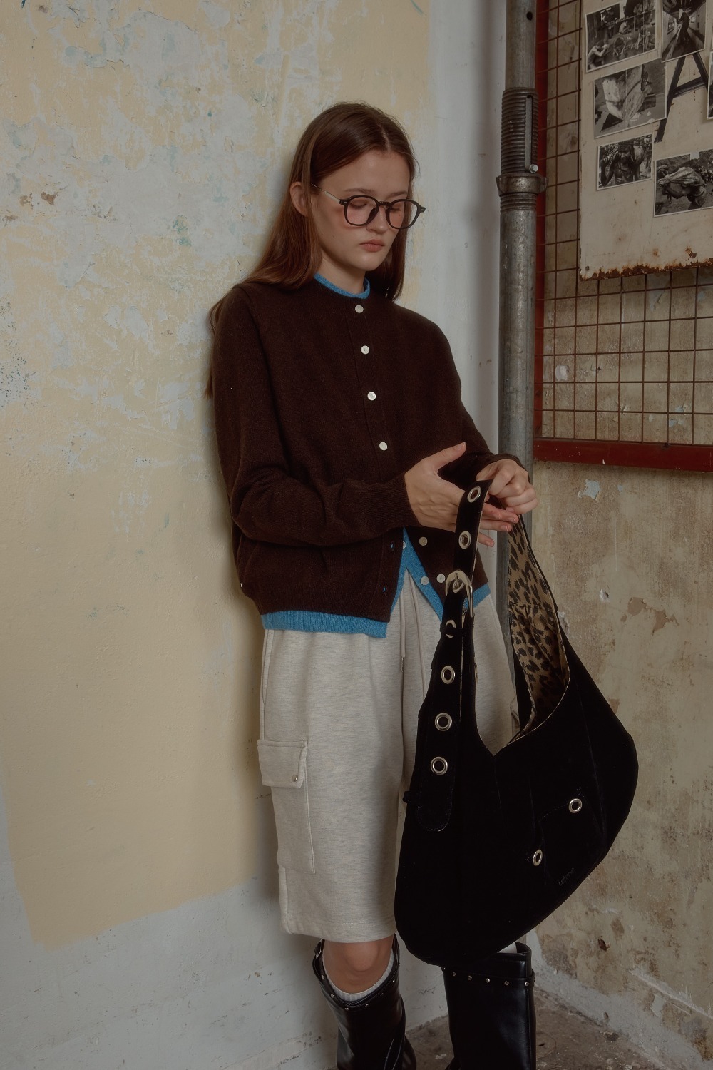 LETERIE｜*官網7折* 韓國雙面反轉肩手袋 BUCKLE REVERSIBLE SHOULDER BAG - SUEDE BLACK 麂皮/豹紋